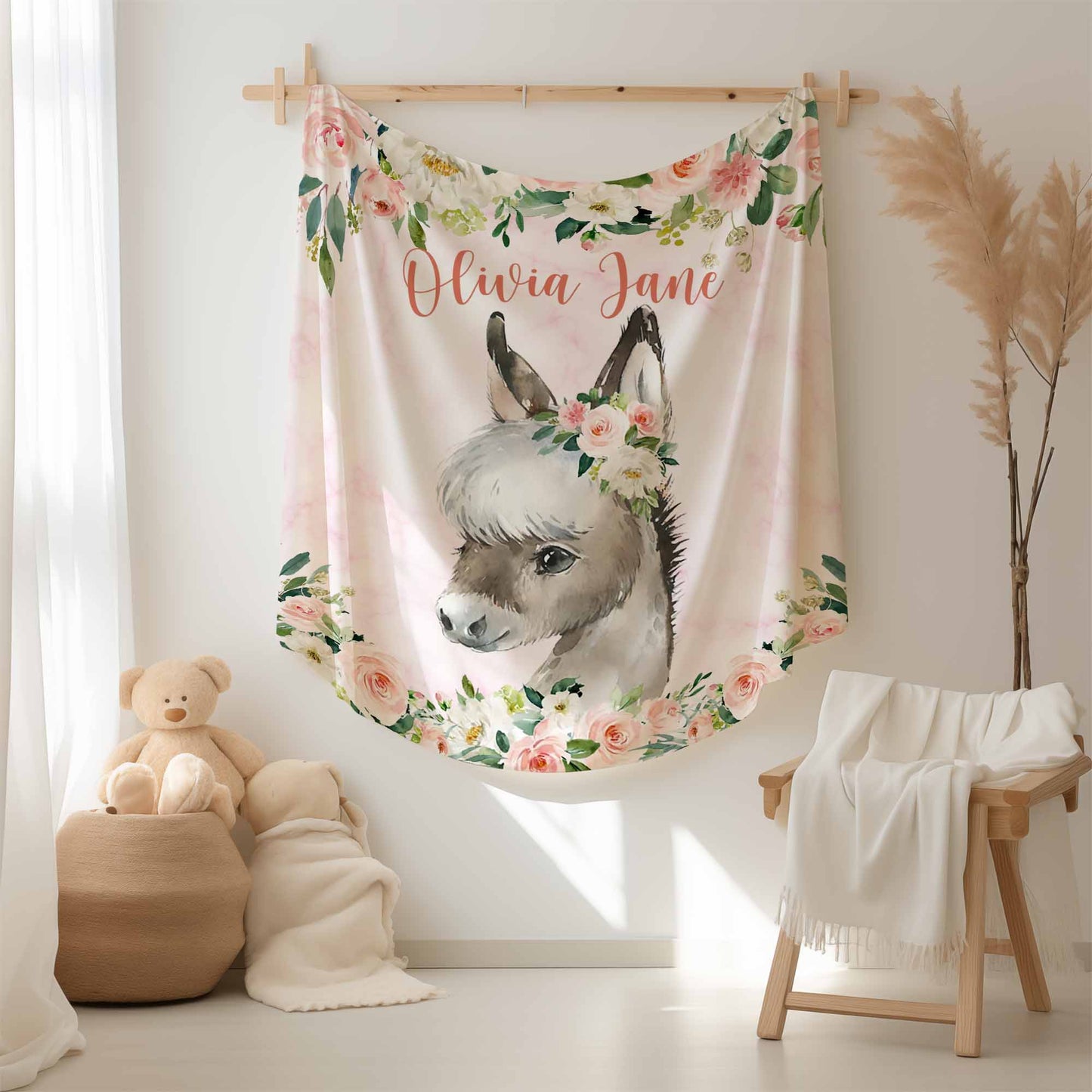Horse Rose Floral Blanket