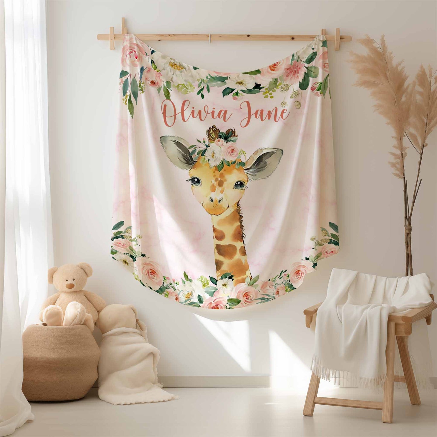 Giraffe Rose Floral Blanket