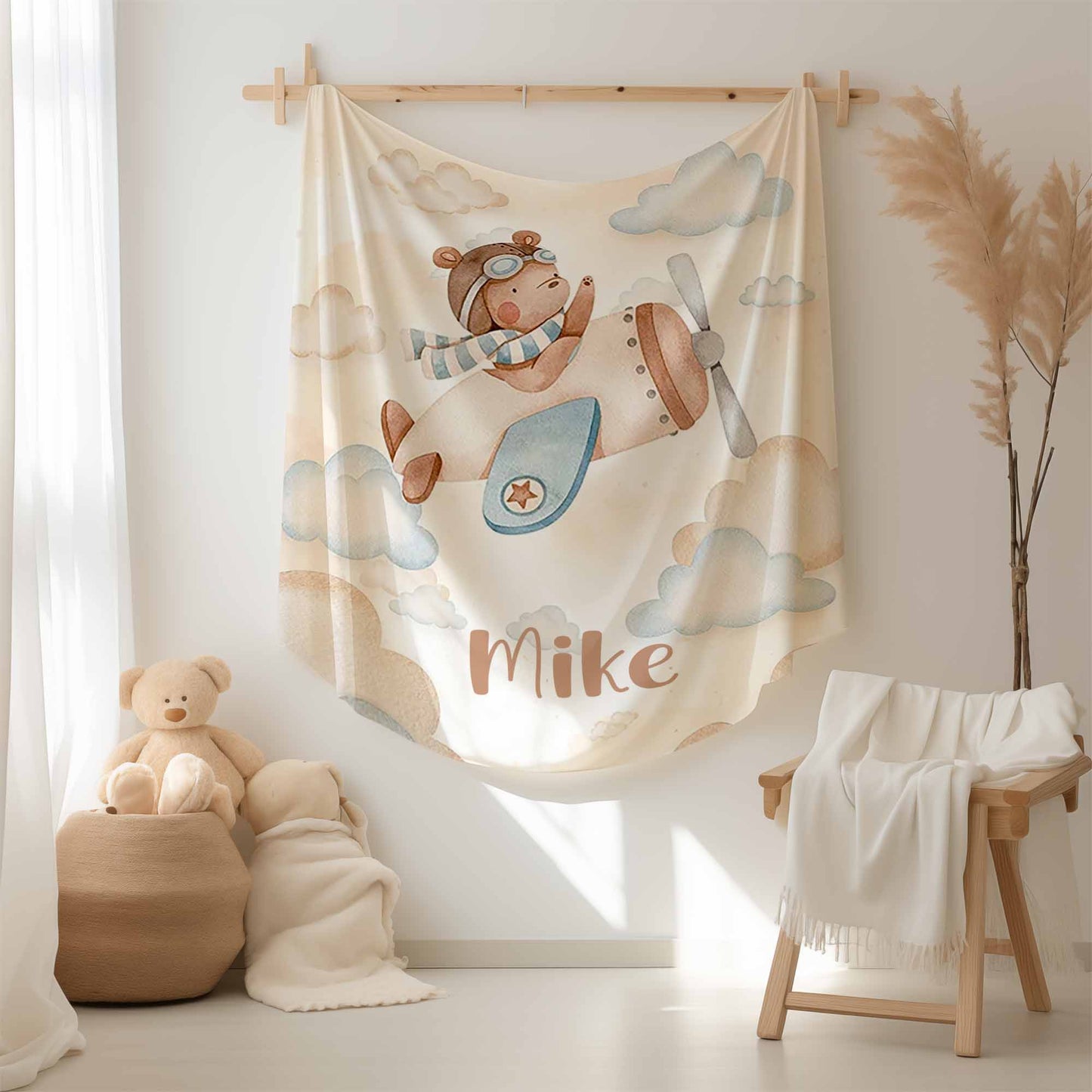Bear On Plane Blanket
