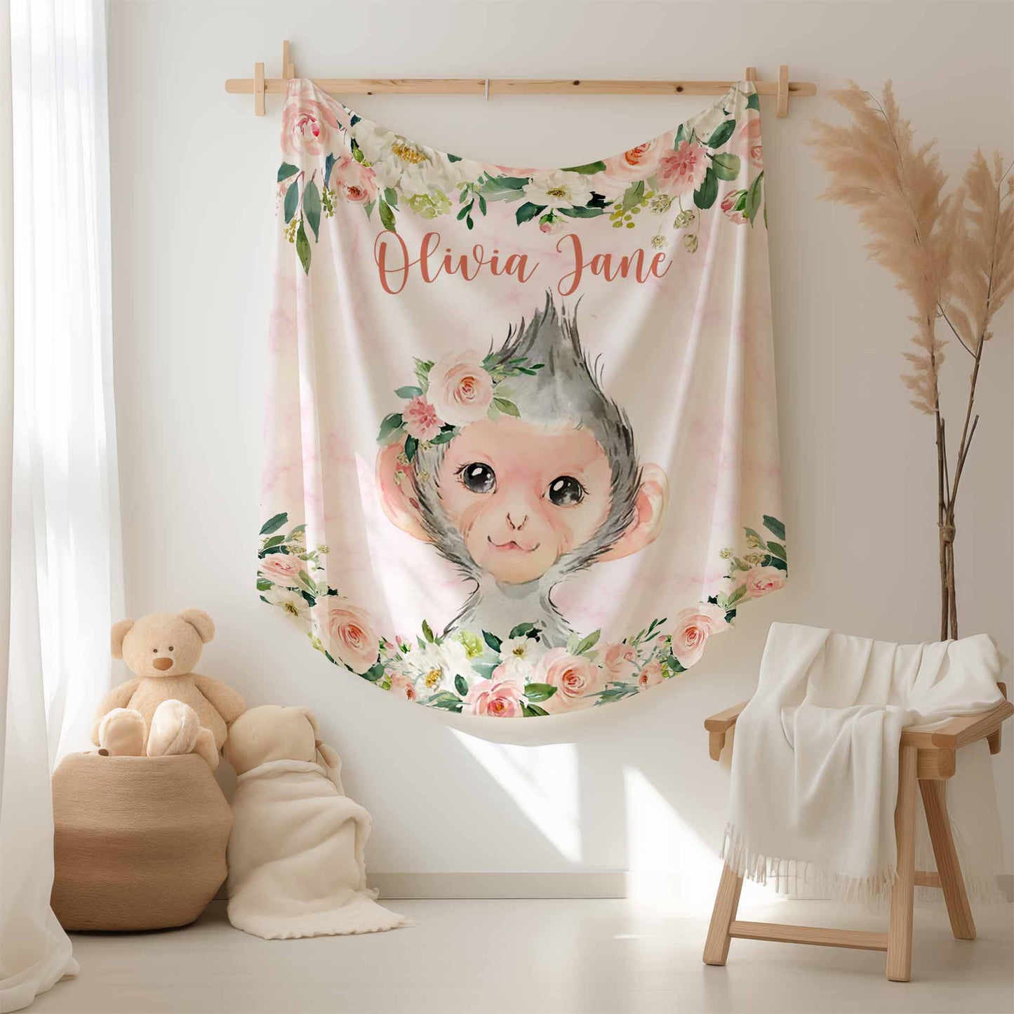 Monkey Rose Floral Blanket