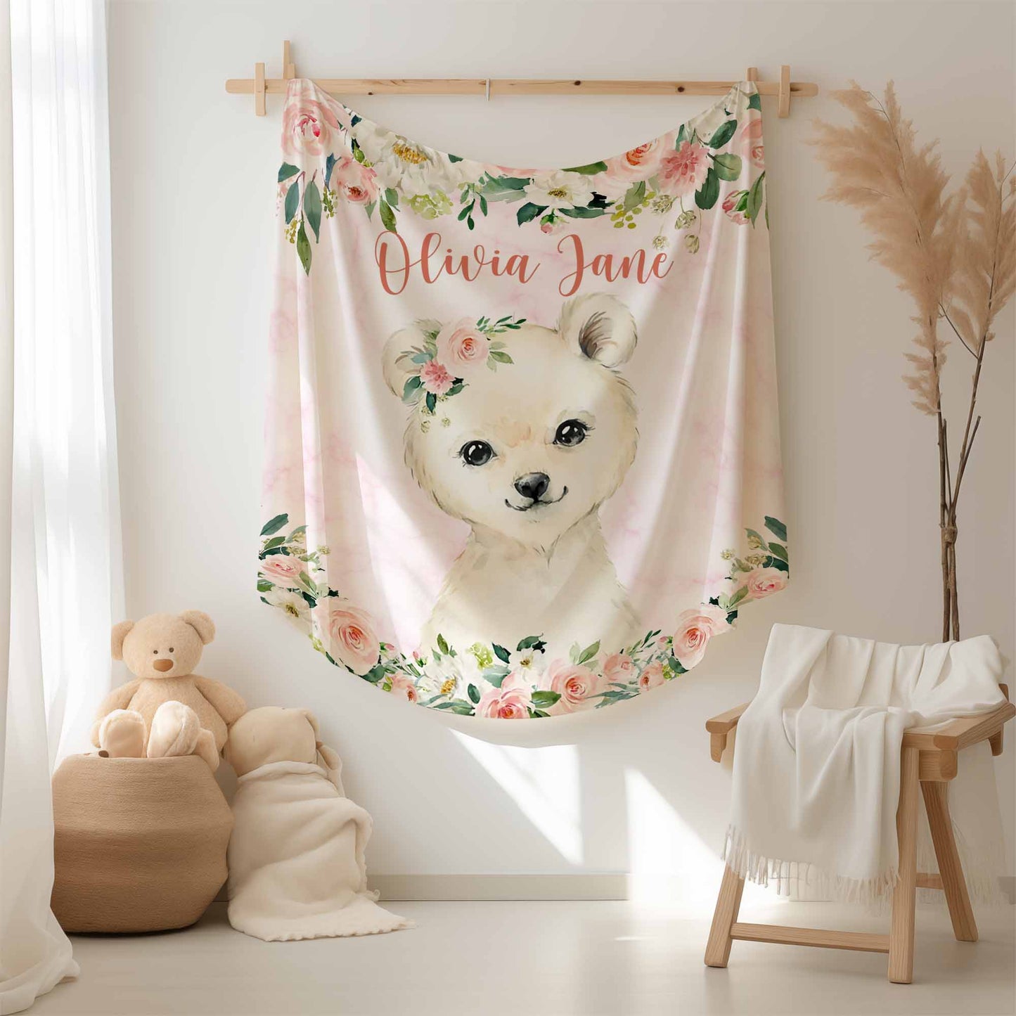 Polar Bear Rose Floral Blanket