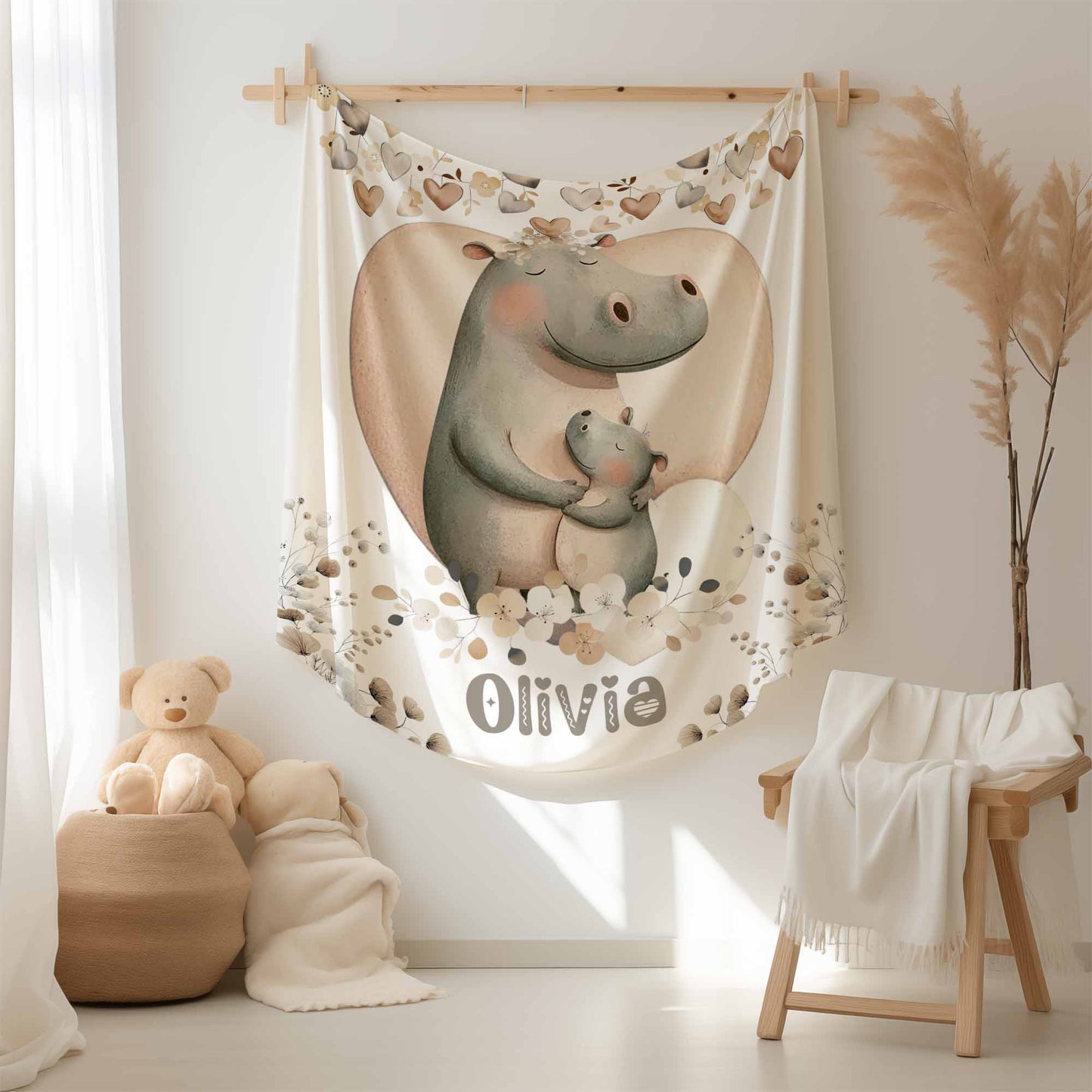 Mom And Baby Hippo Blanket