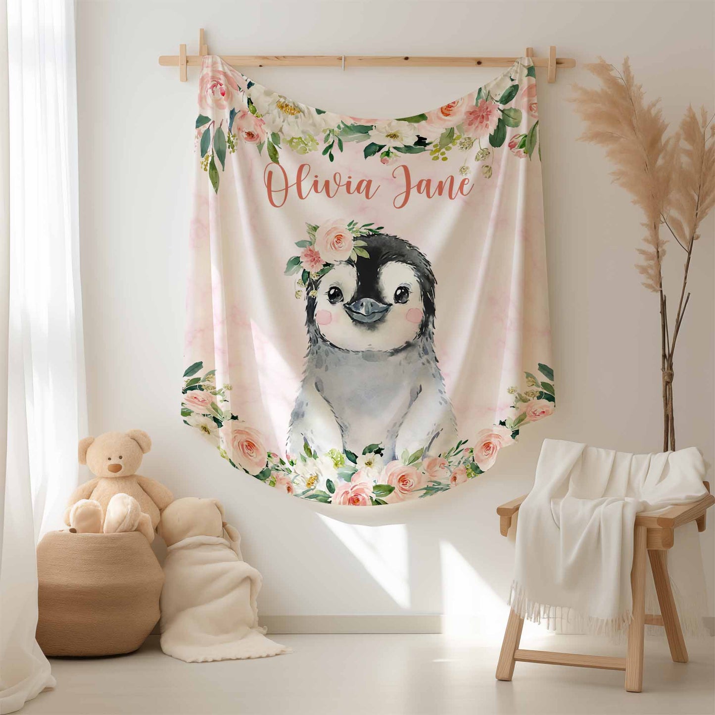 Penguin Rose Floral Blanket