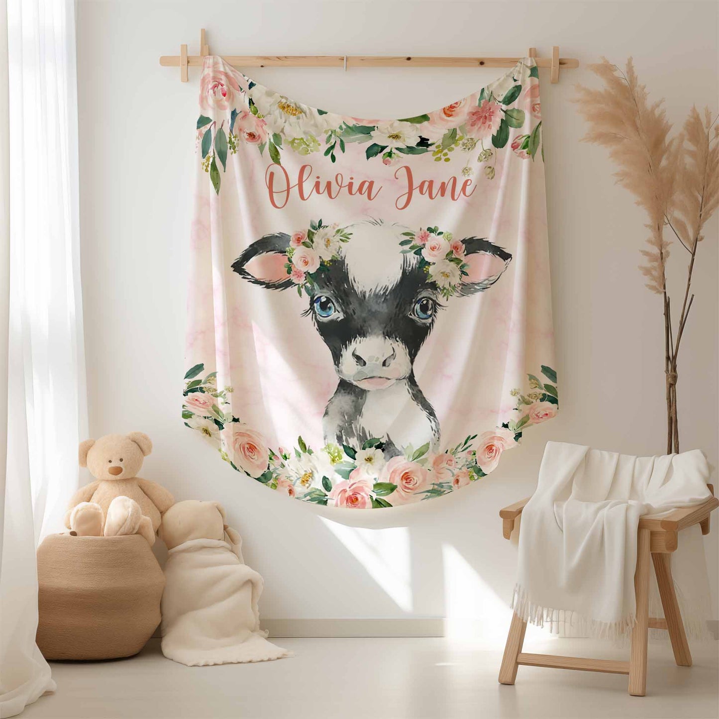 Cow Rose Floral Blanket