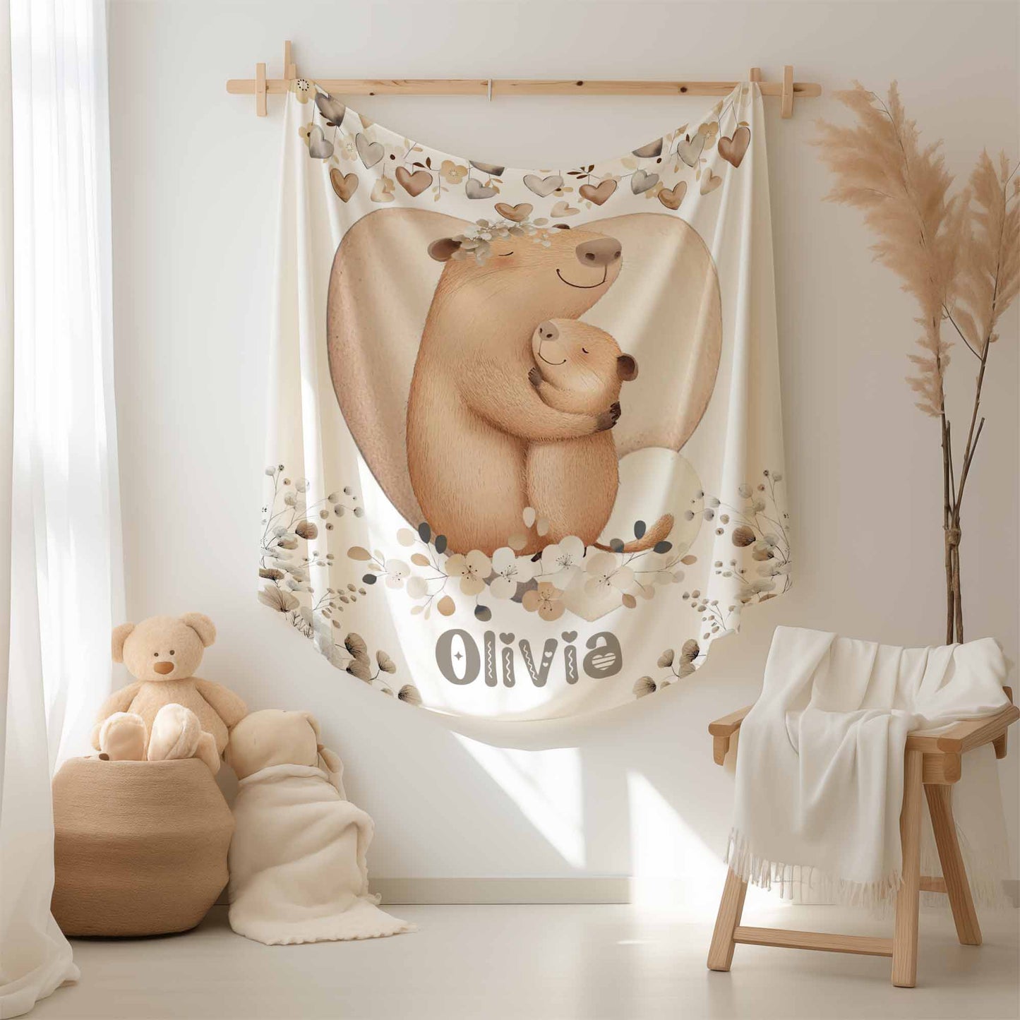 Mom And Baby Capybara Blanket