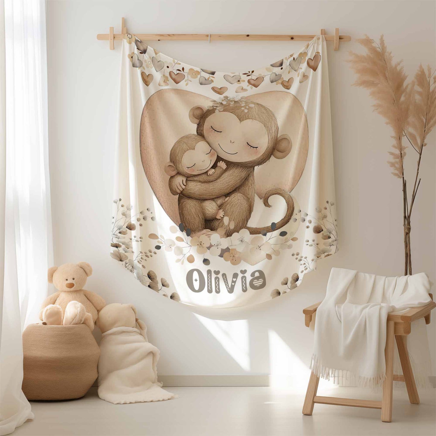 Mom And Baby Monkey Blanket