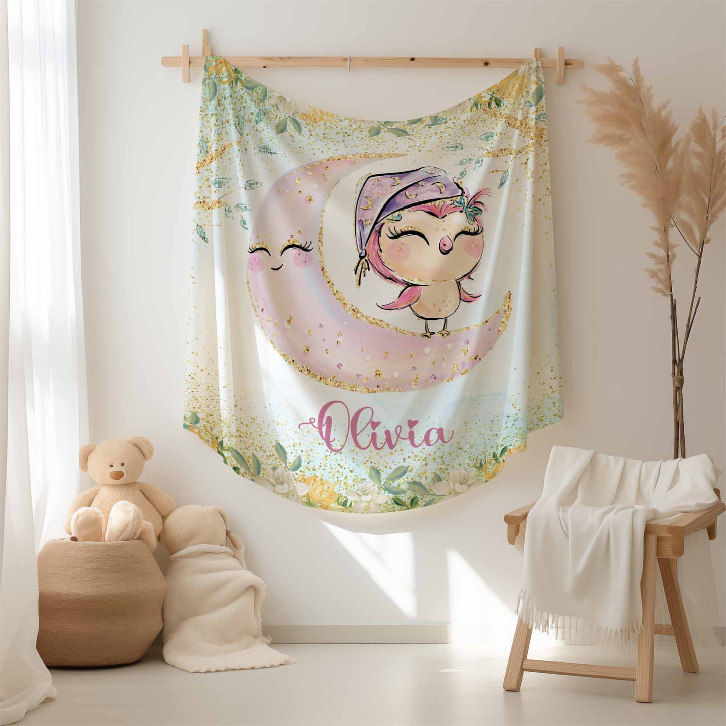 Moon Owl Nursery Blanket