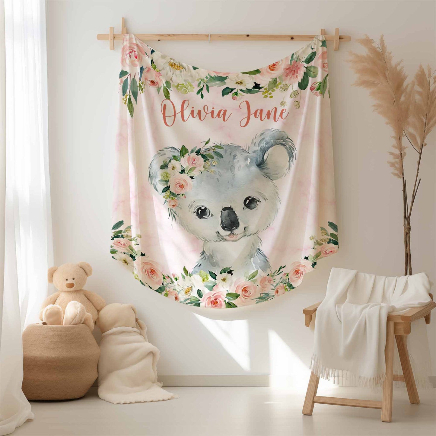 Koala Rose Floral Blanket