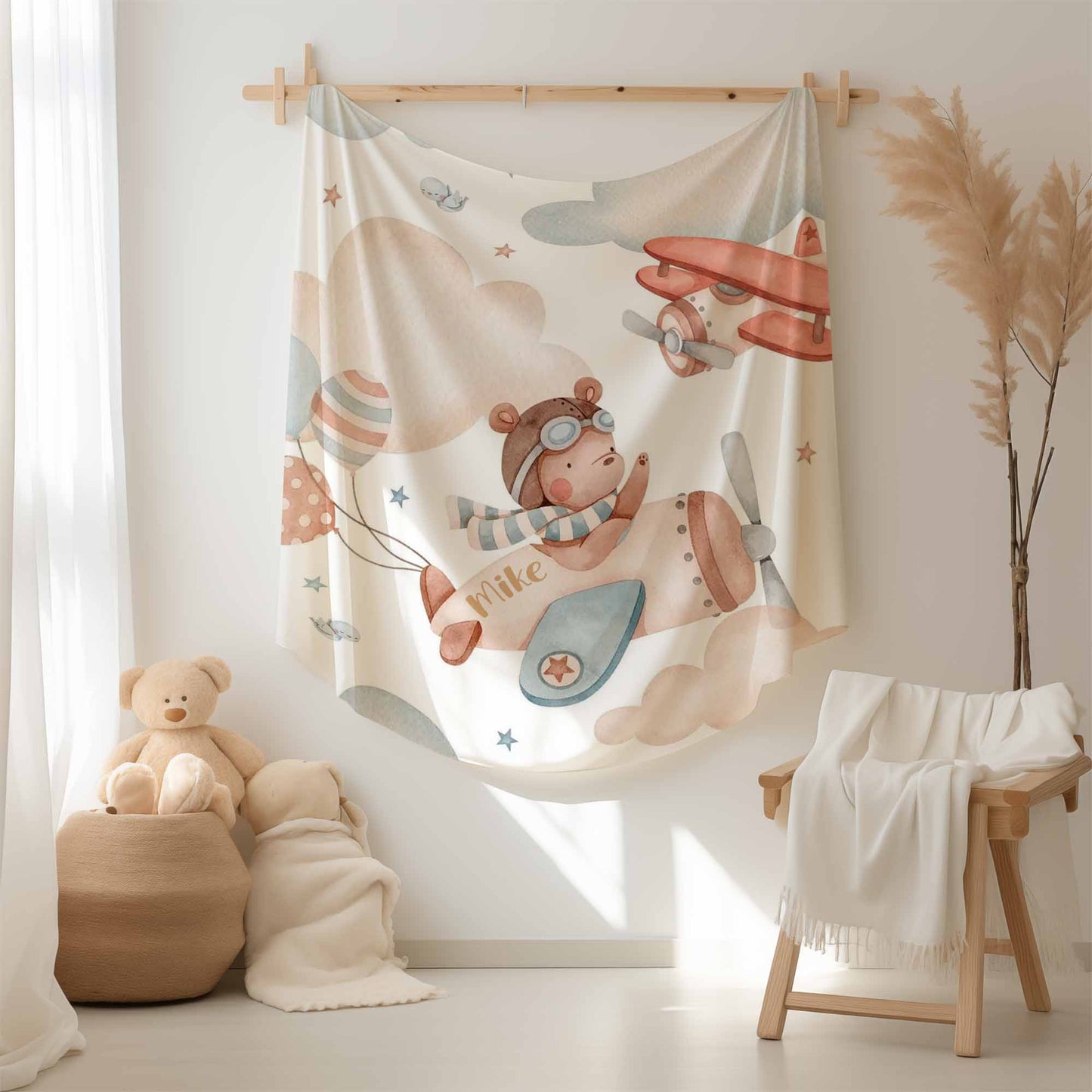 Bear On Plane Blanket