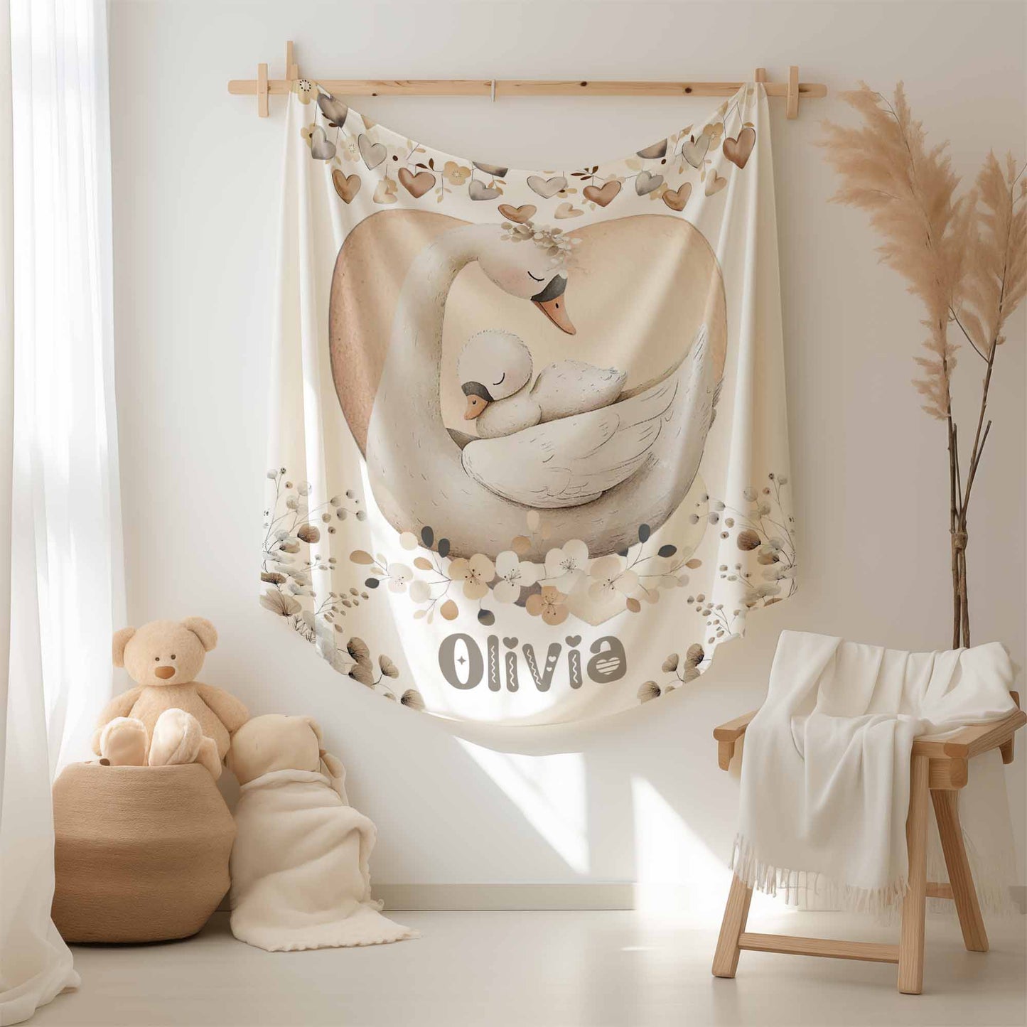 Mom And Baby Swan Blanket
