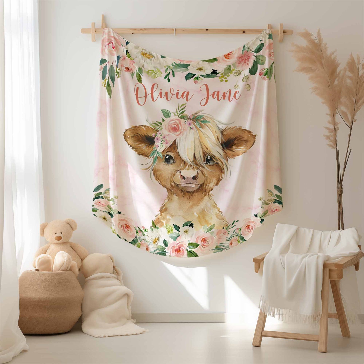 Highland Cow Floral Blanket
