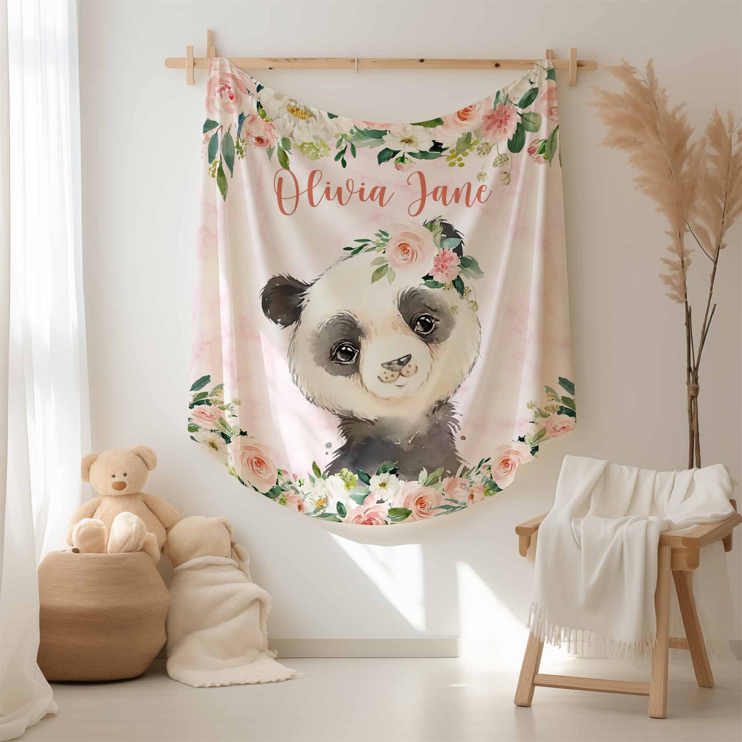 Panda Rose Floral Blanket