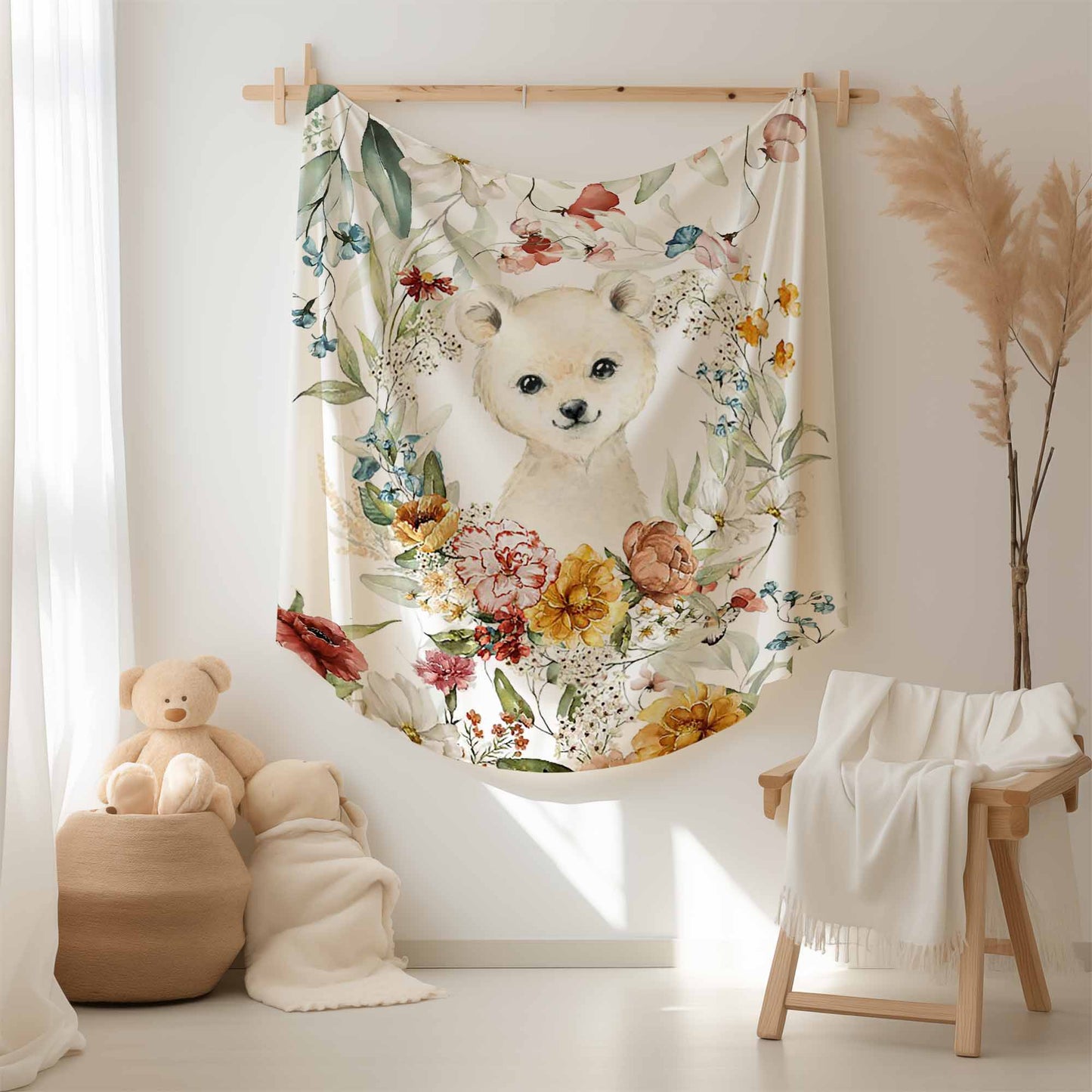 Floral Polar Bear Blanket