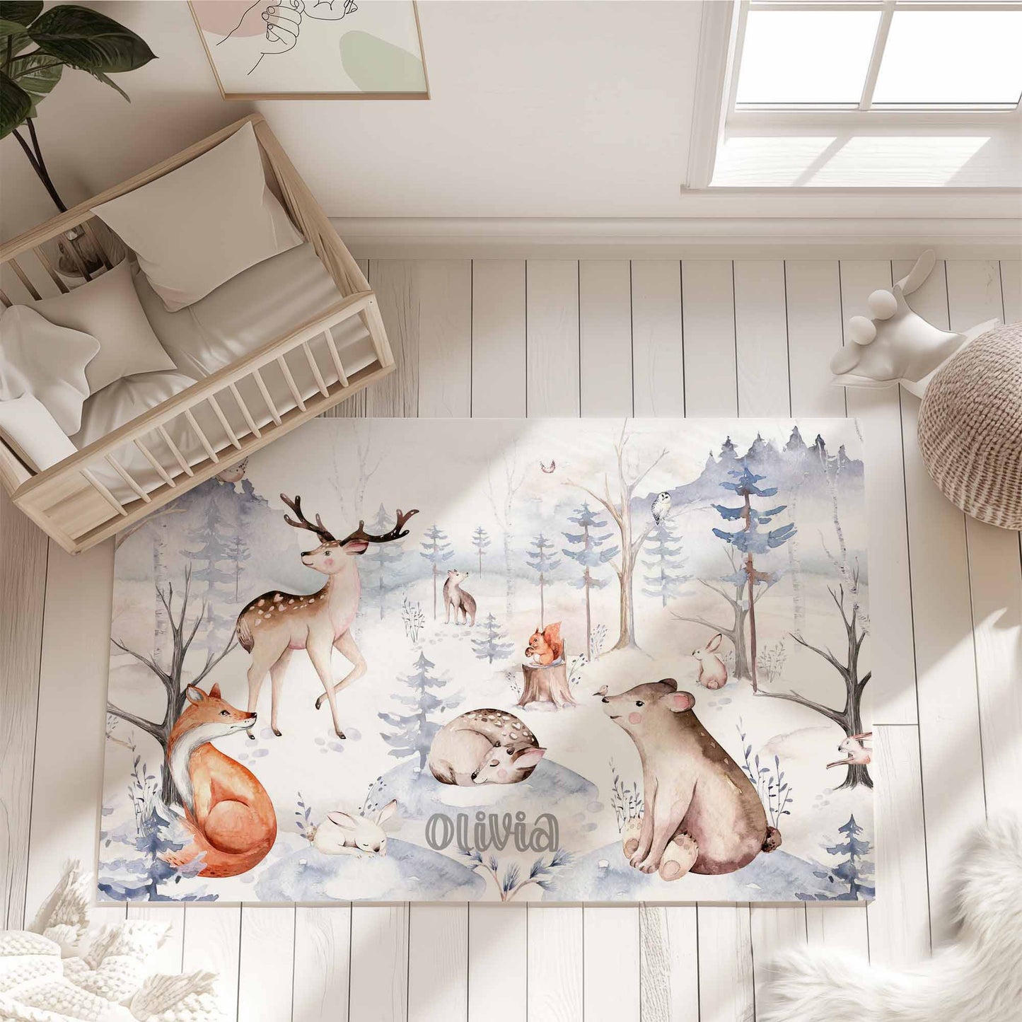 Winter Forest Animals Rug