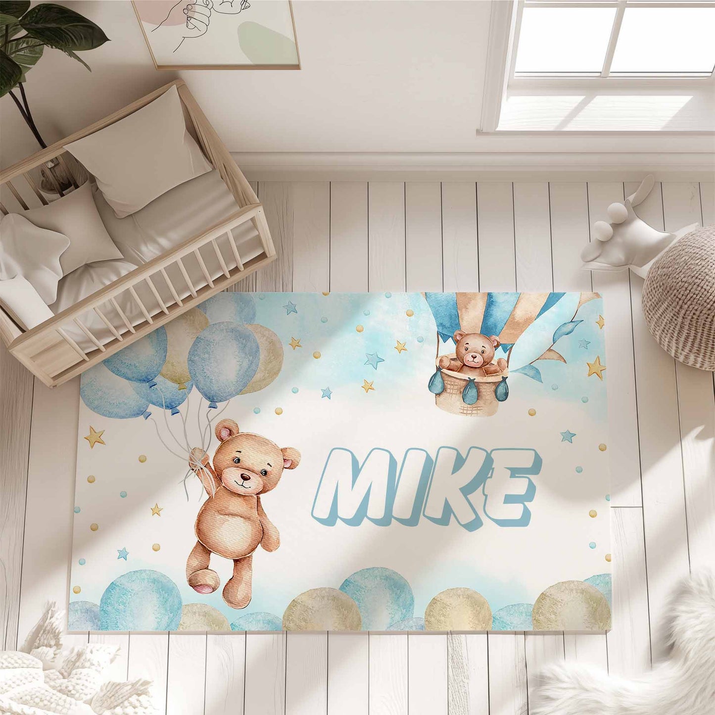 Balloon Teddy Bear Nursery Rug