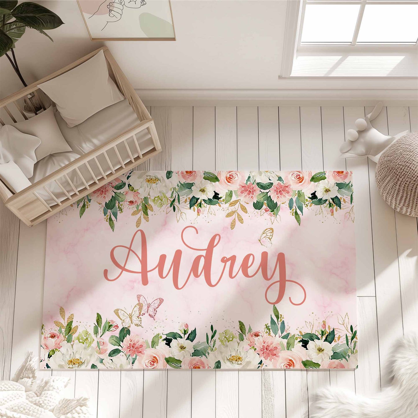 Rose Floral Custom Name Rug