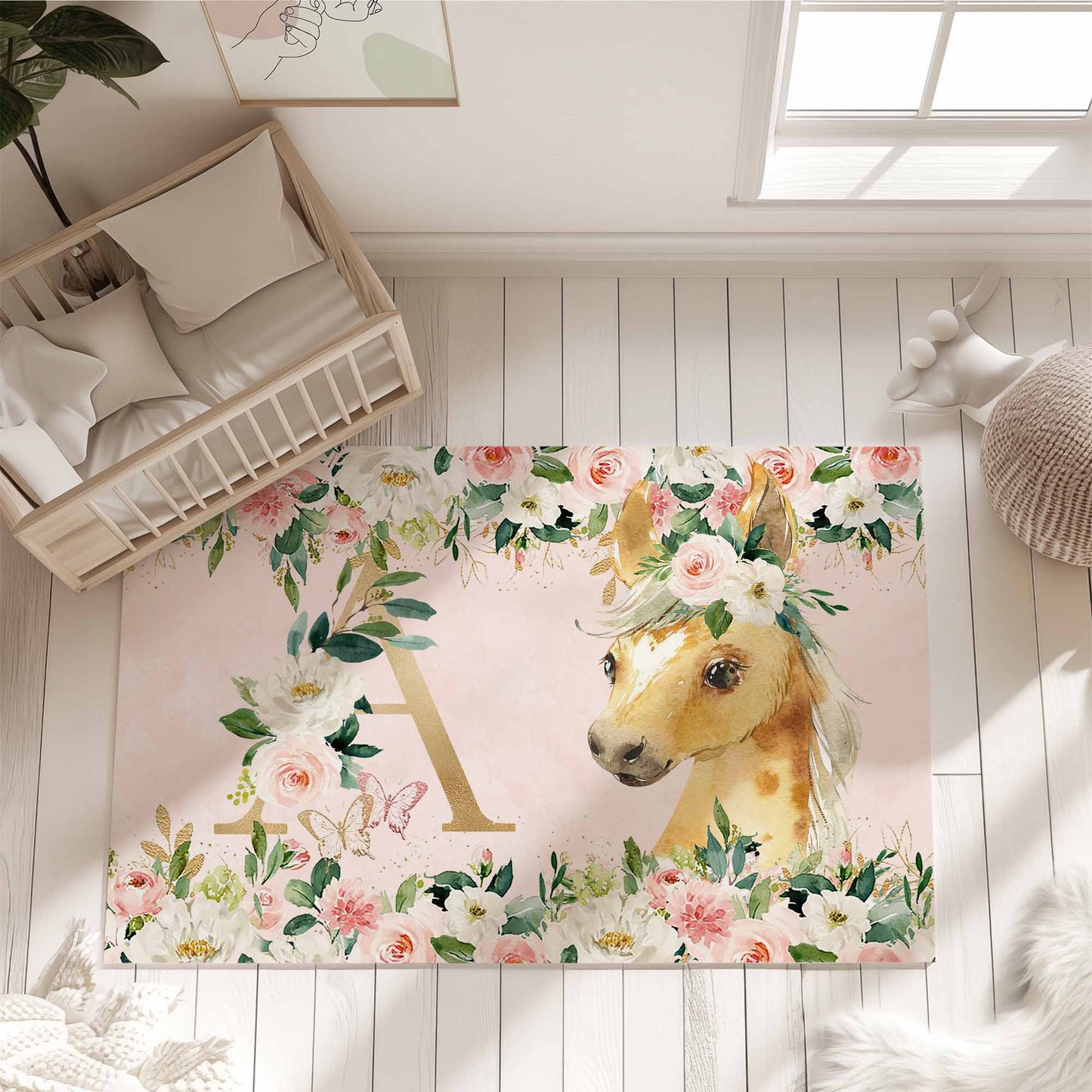 Horse Rose Floral Rug