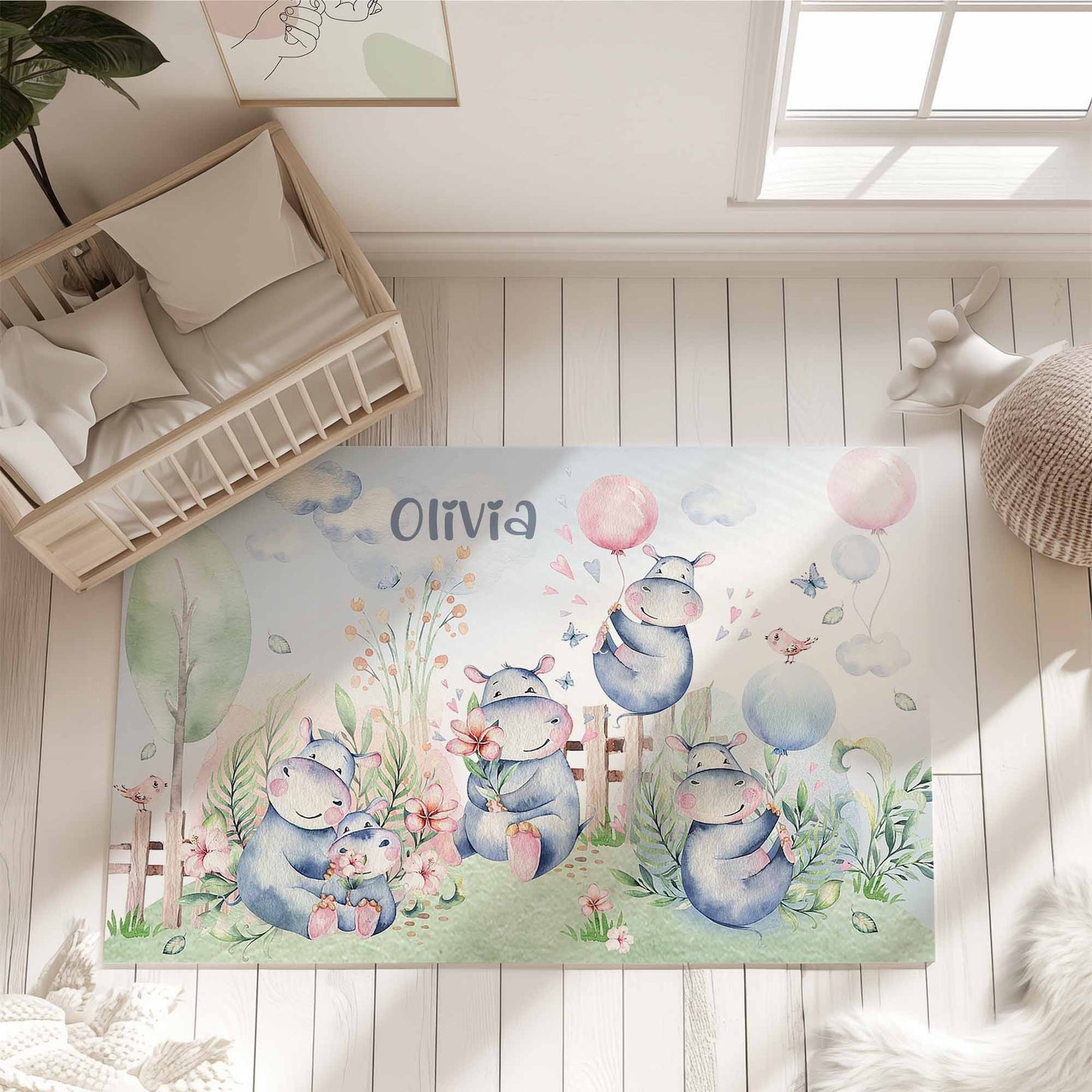 Hippo Family Nursery Rug