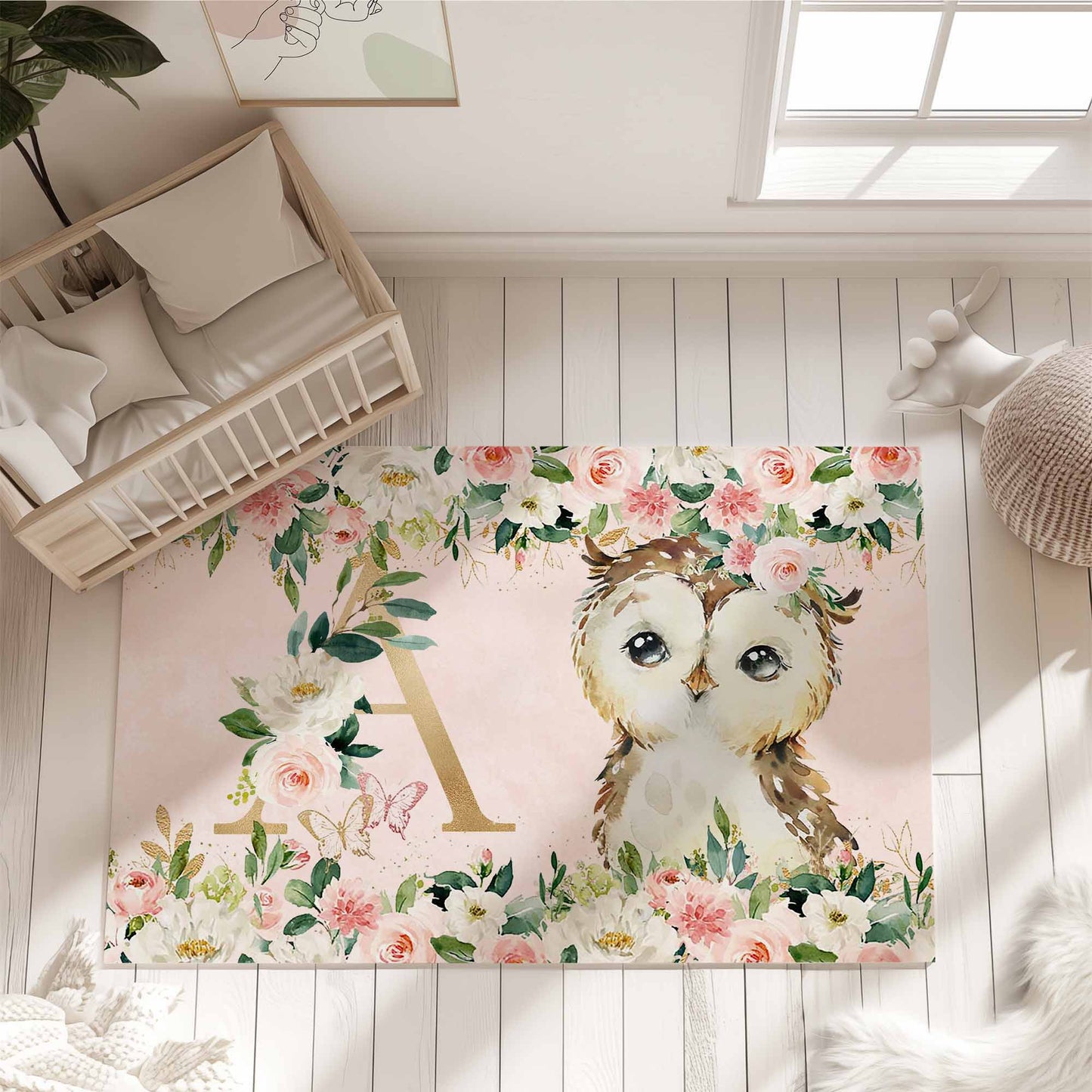 Owl Rose Floral Rug
