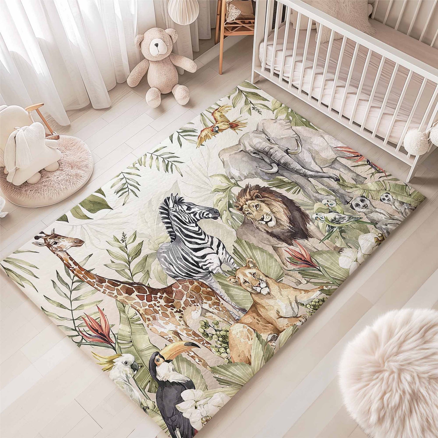 Safari Animals Kids Playroom Rug