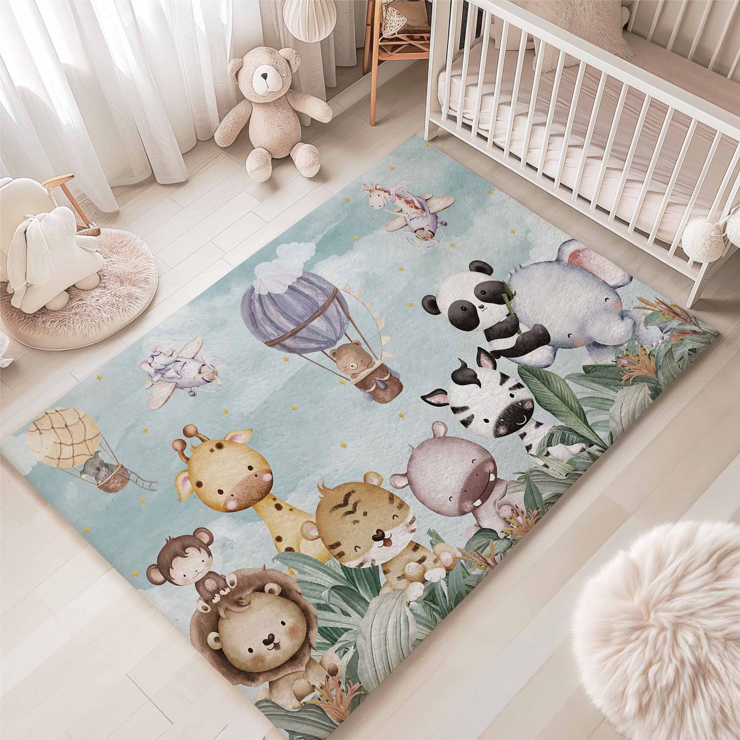 Safari Animals Kids Playroom Rug