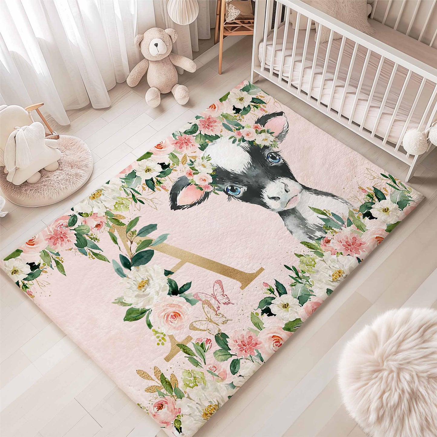 Cow Rose Floral Rug
