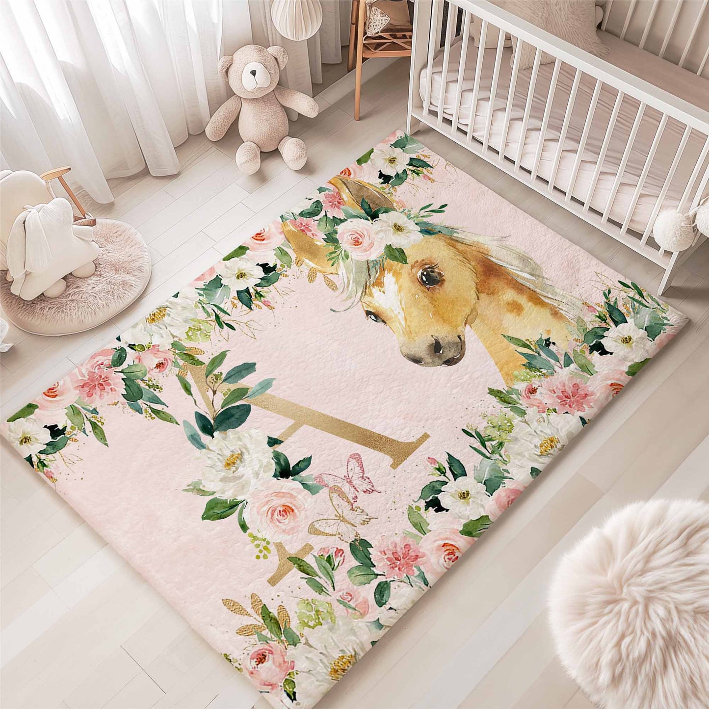 Horse Rose Floral Rug