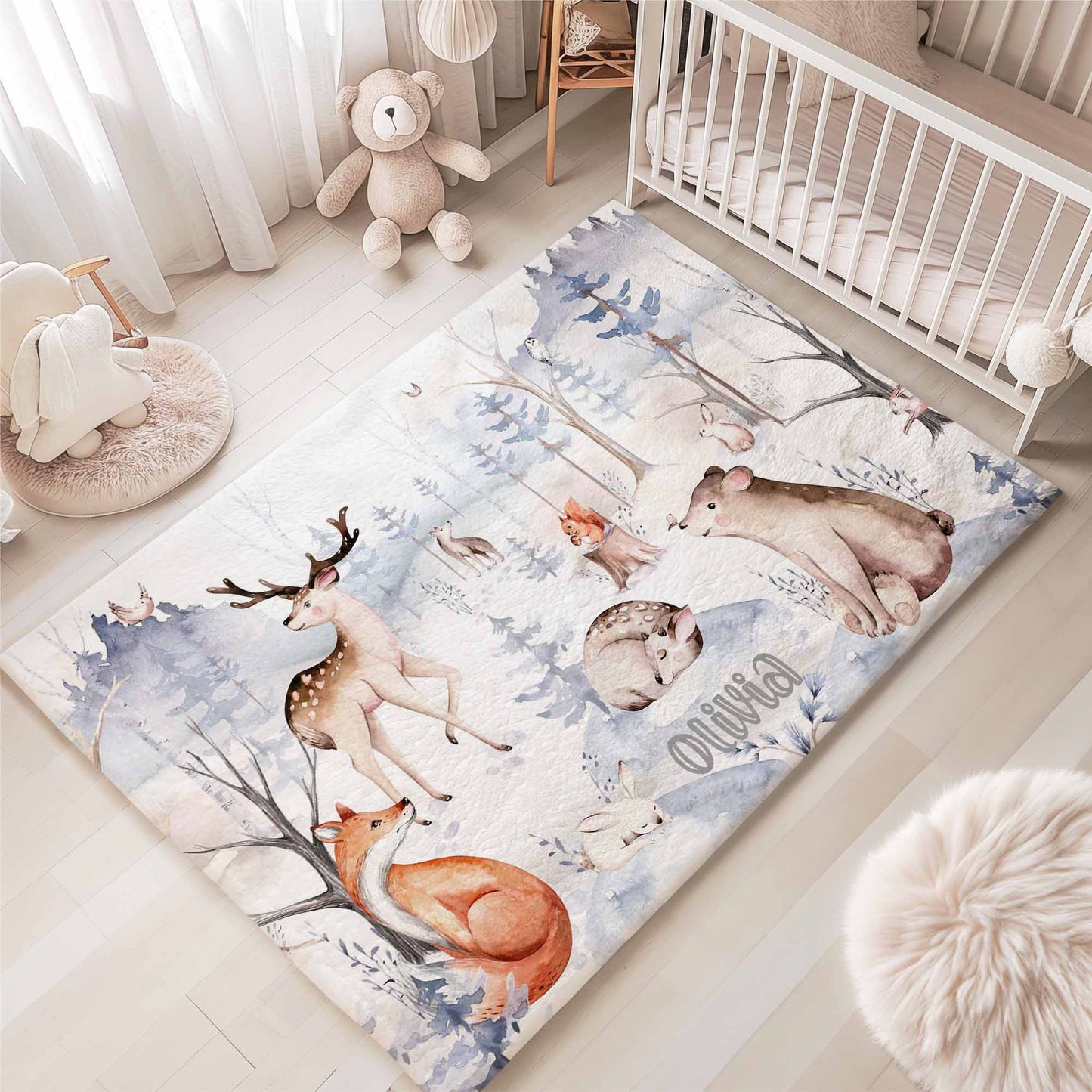 Winter Forest Animals Rug