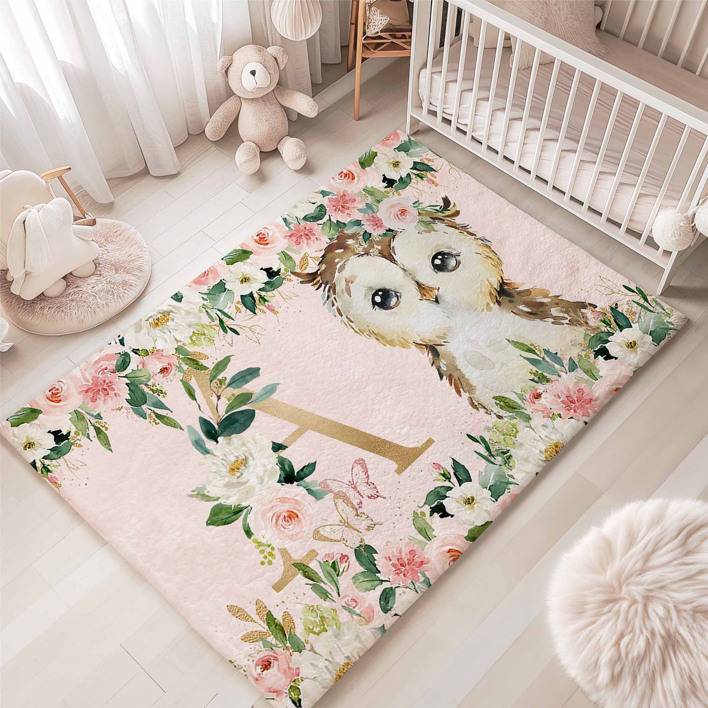 Owl Rose Floral Rug