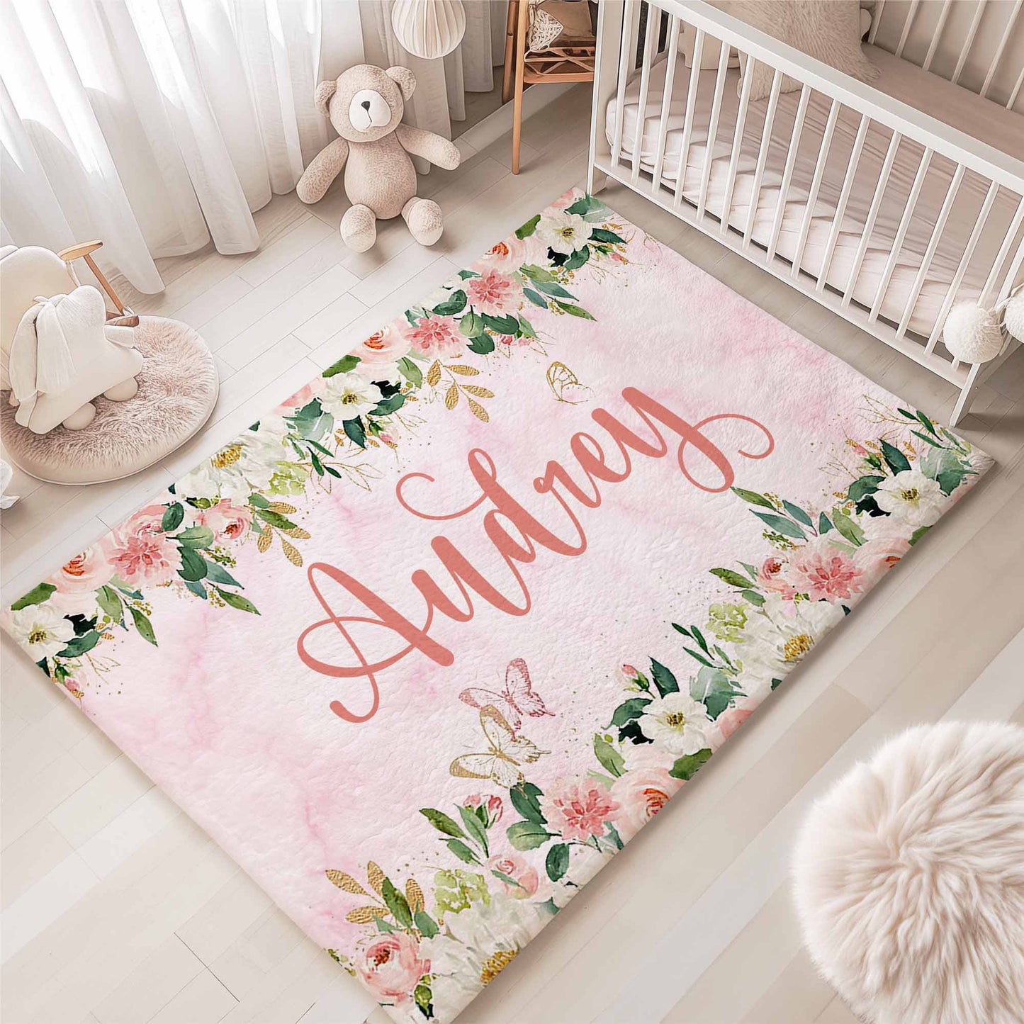 Rose Floral Custom Name Rug