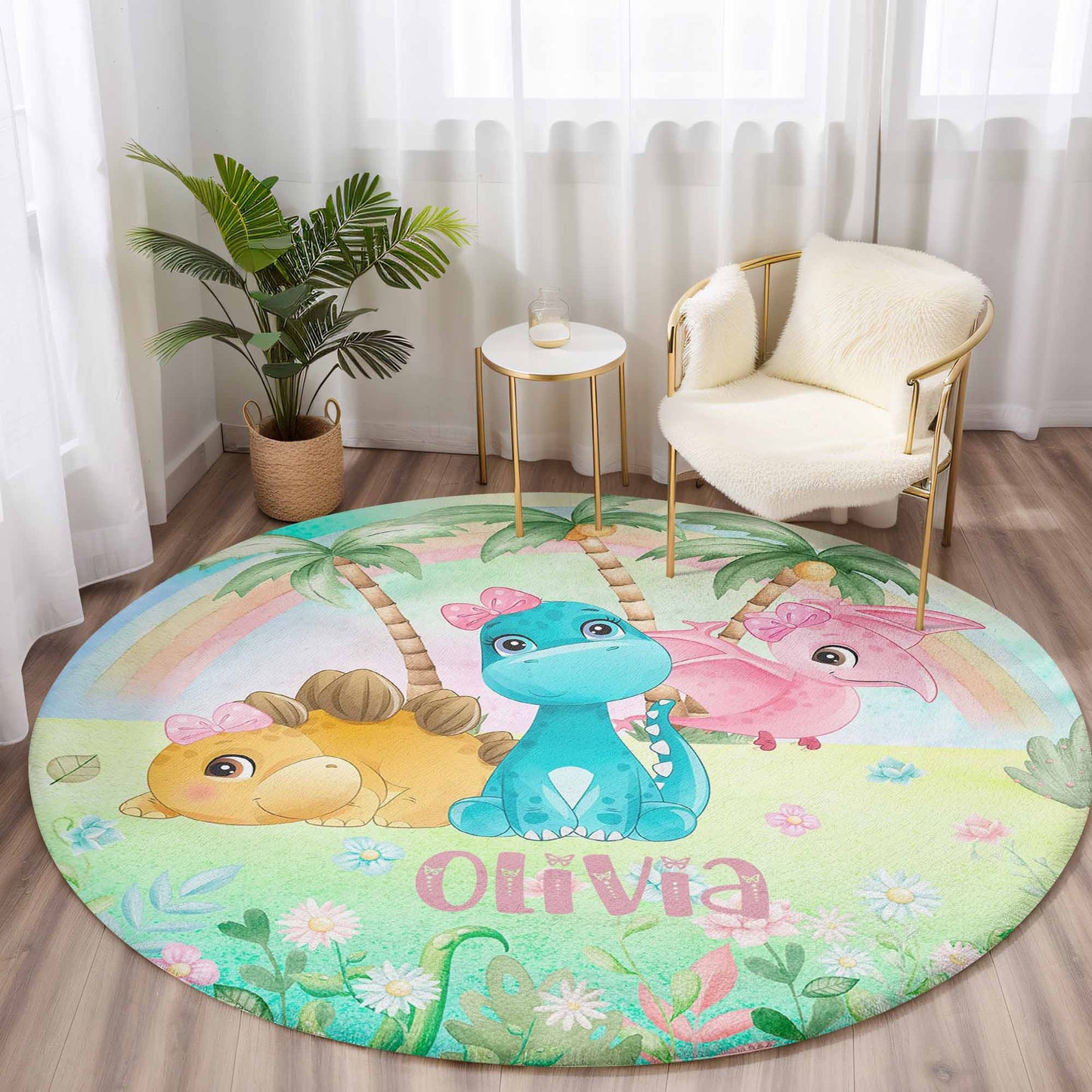 Dinosaur Tropical Round Rug