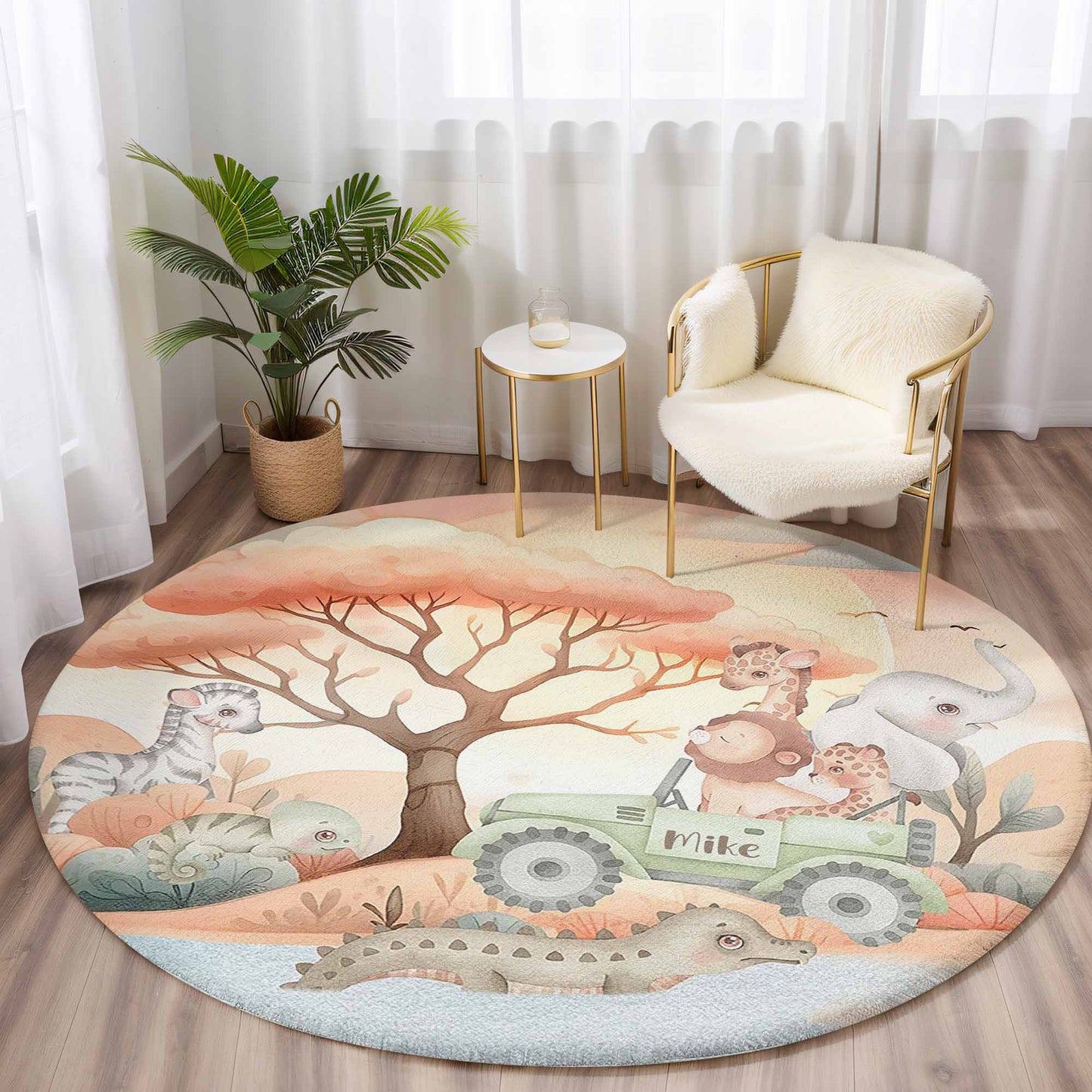 Safari Animals Round Rug