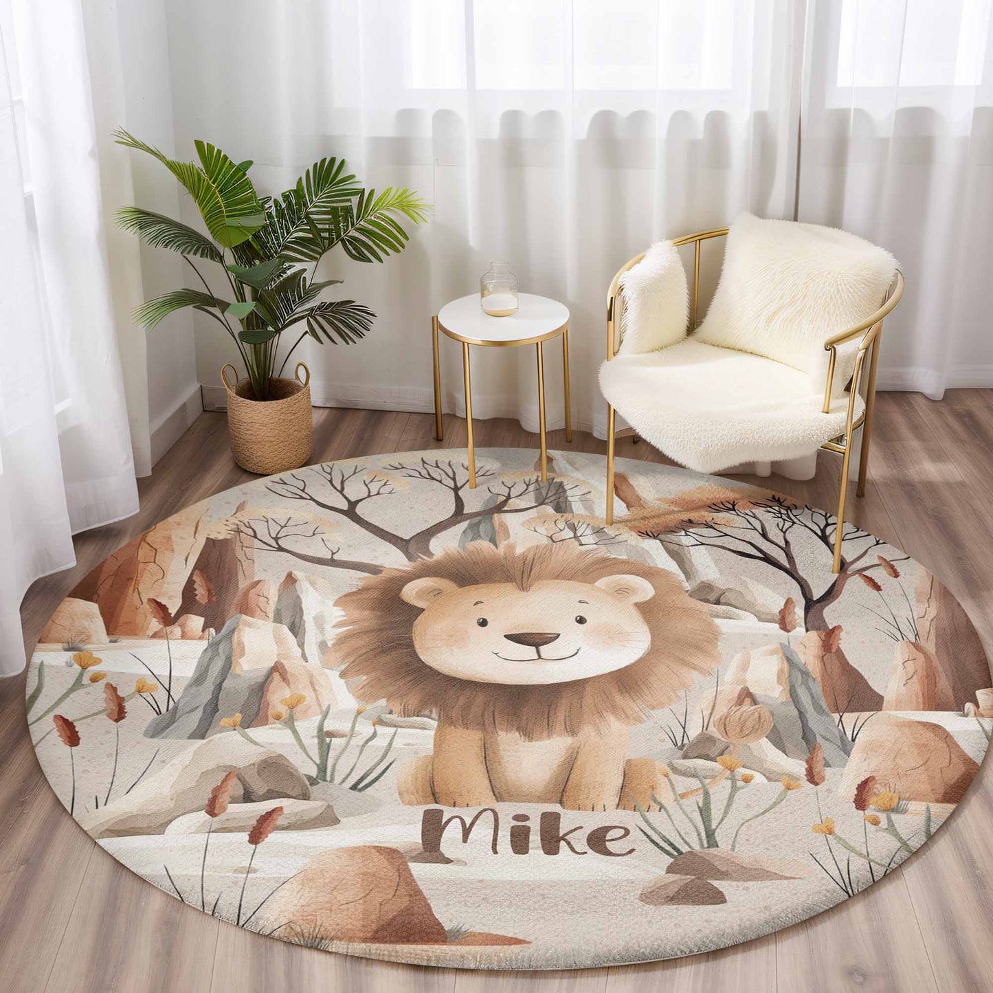 Safari Lion Round Rug