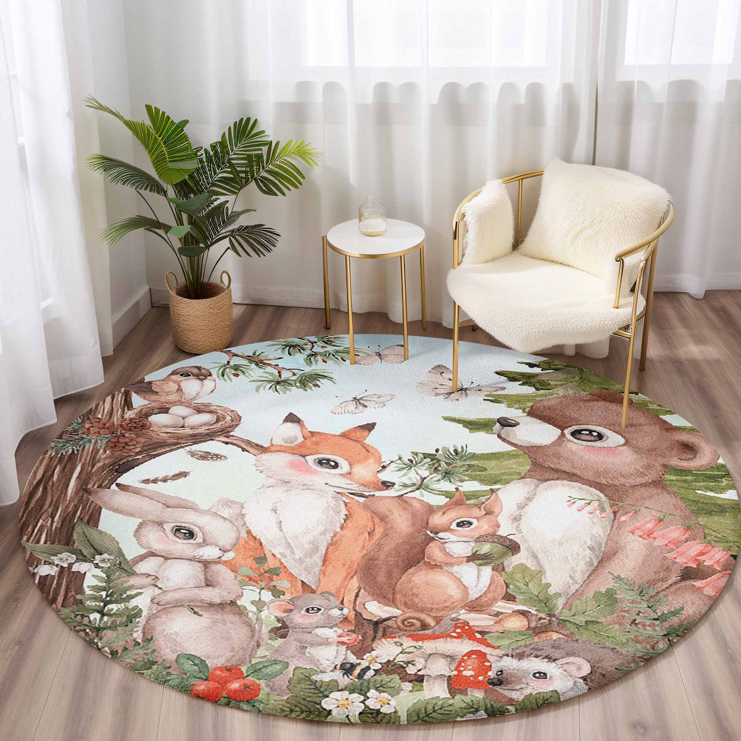 Woodland Animals Round Rug