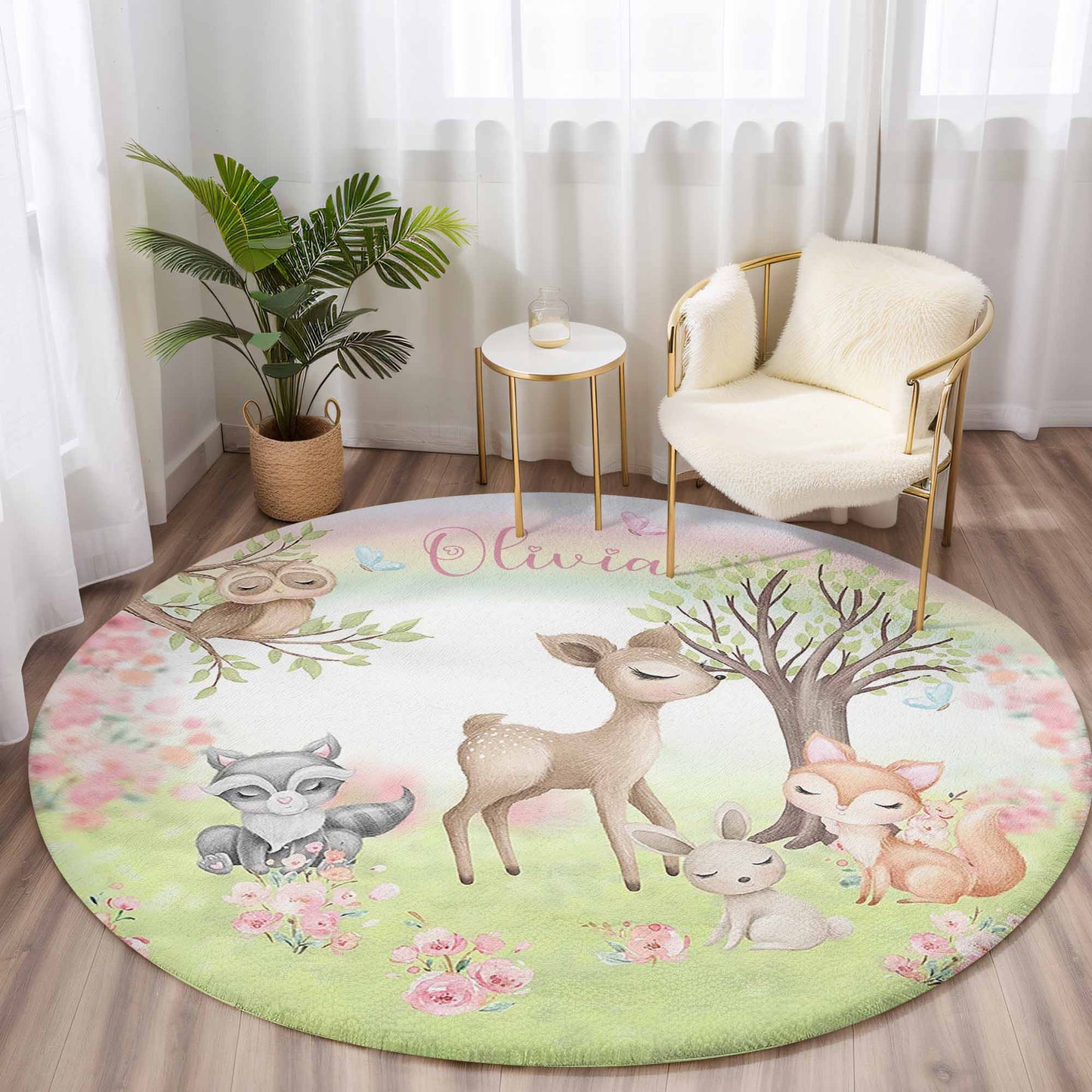 Woodland Animals Round Rug