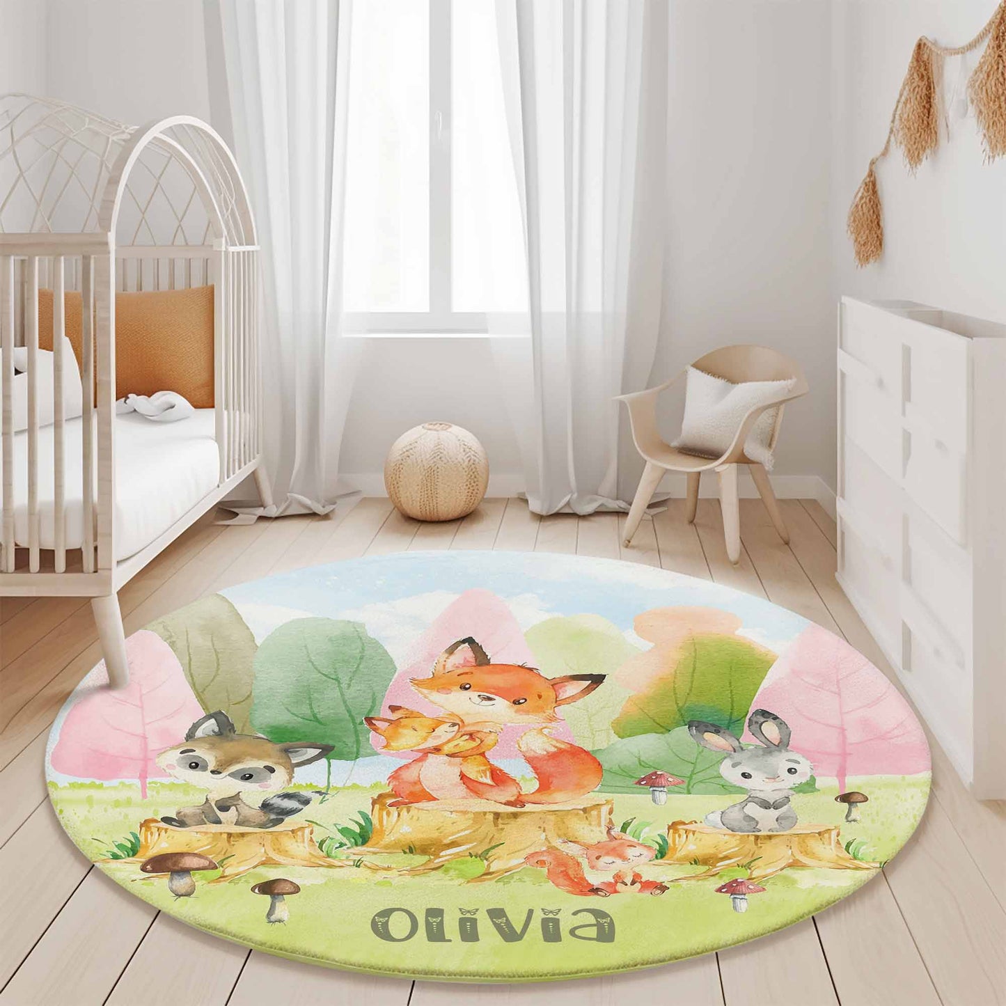 Mom And Baby Fox Round Rug