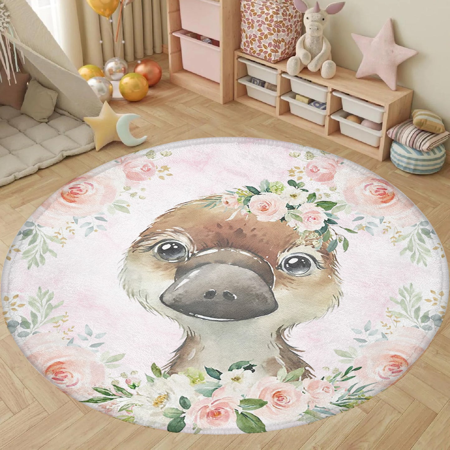 Baby Platypus Rose Floral Round Rug