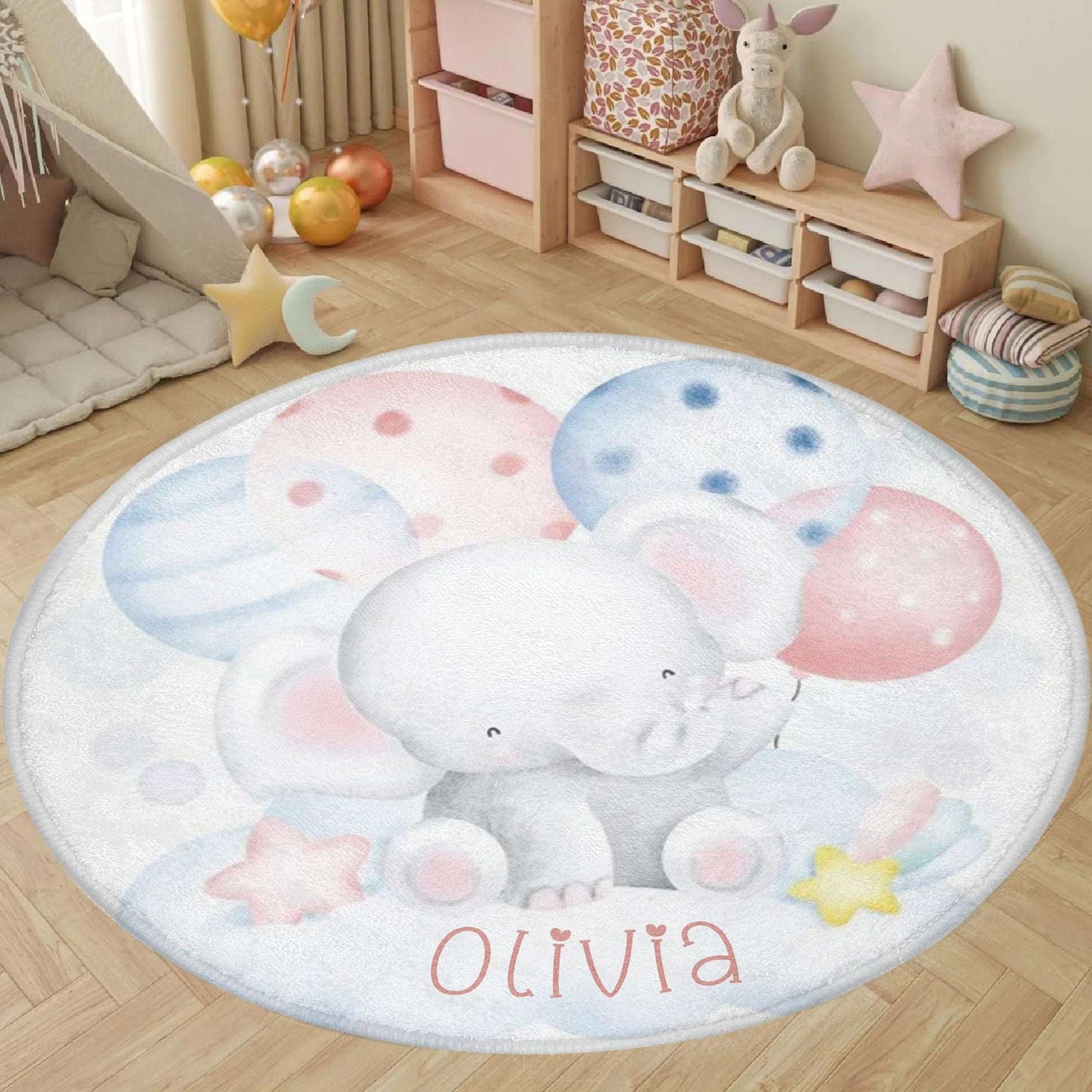 Baby Elephant Balloon Round Rug