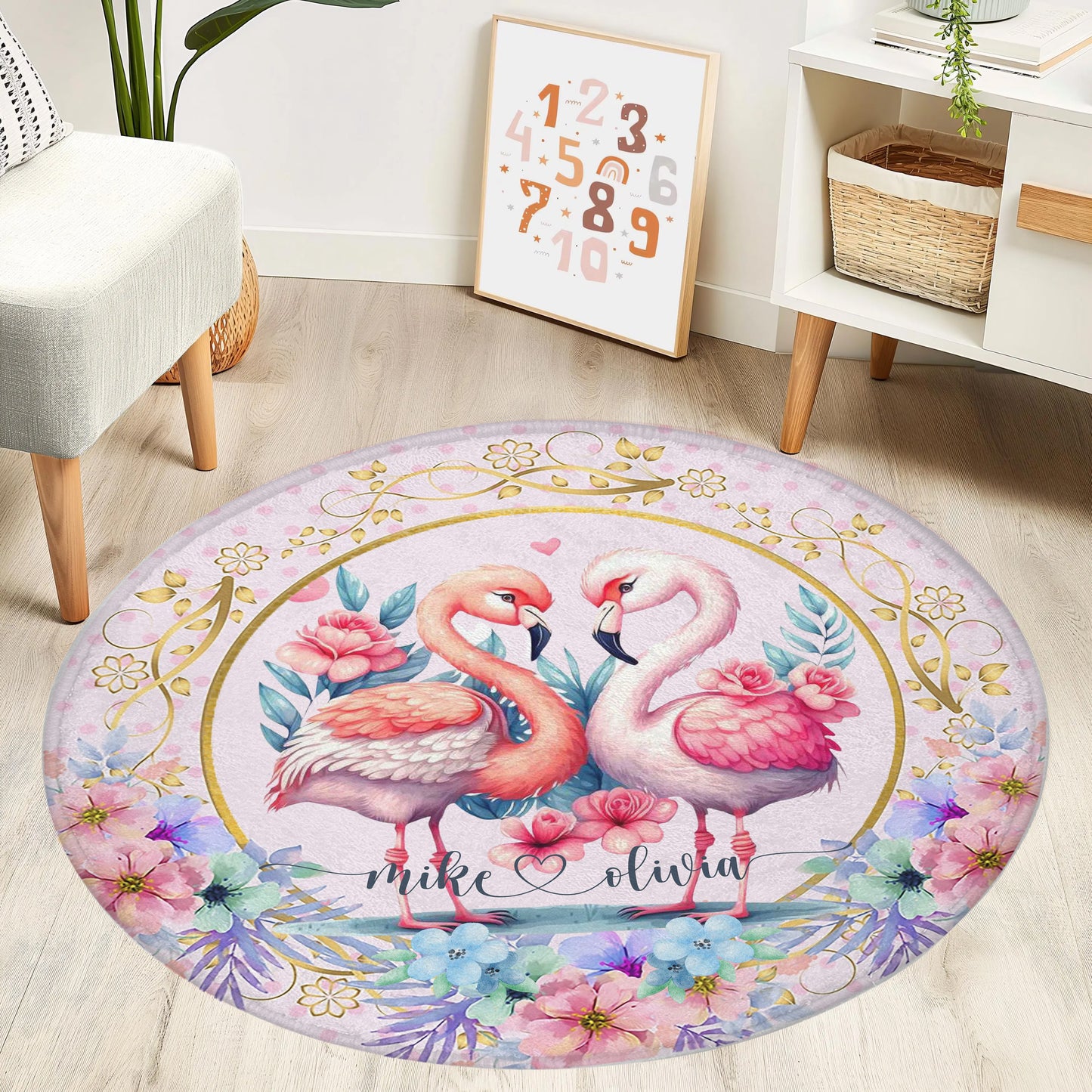 Flamingo Couple Love Round Rug