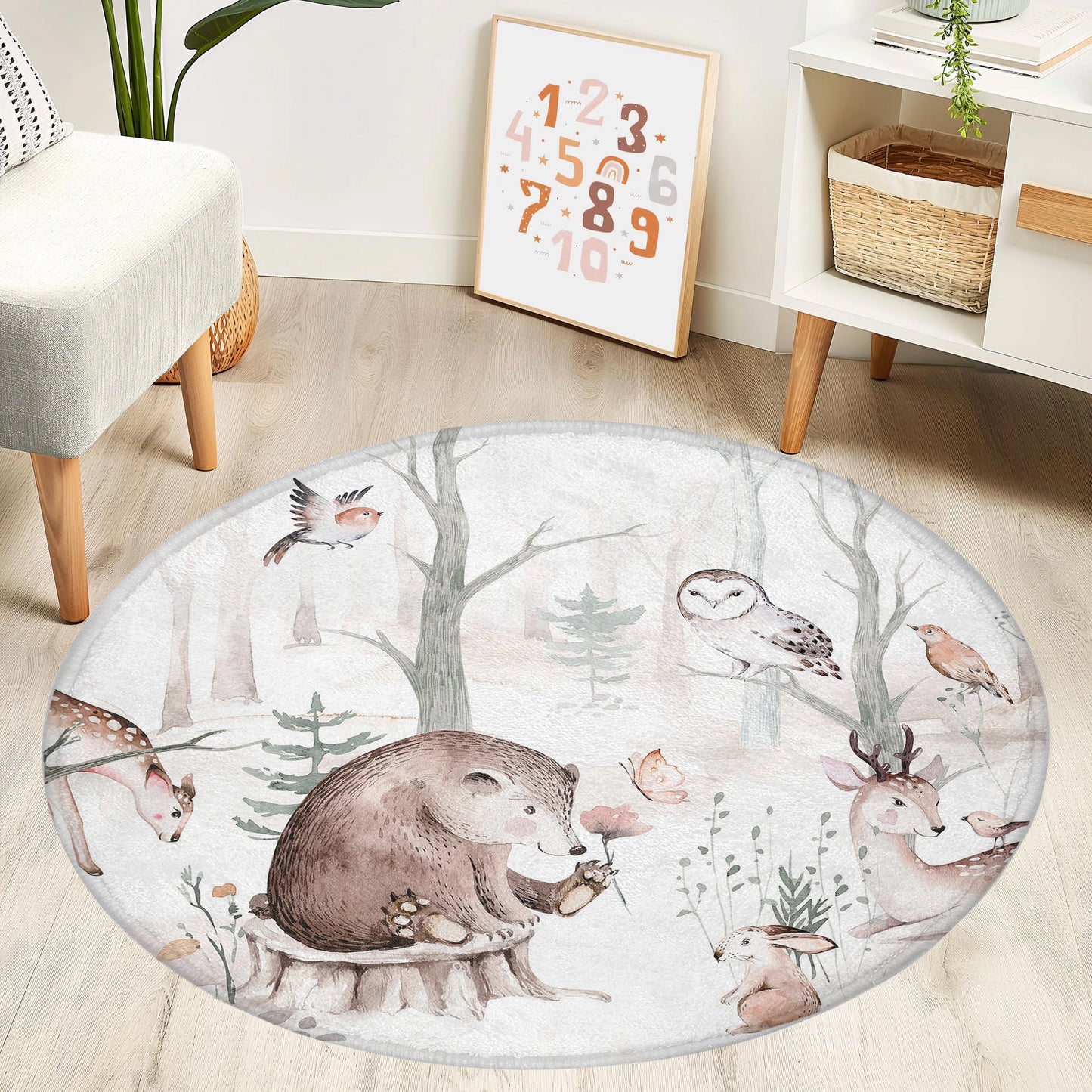 Winter Woodland Animals Round Rug