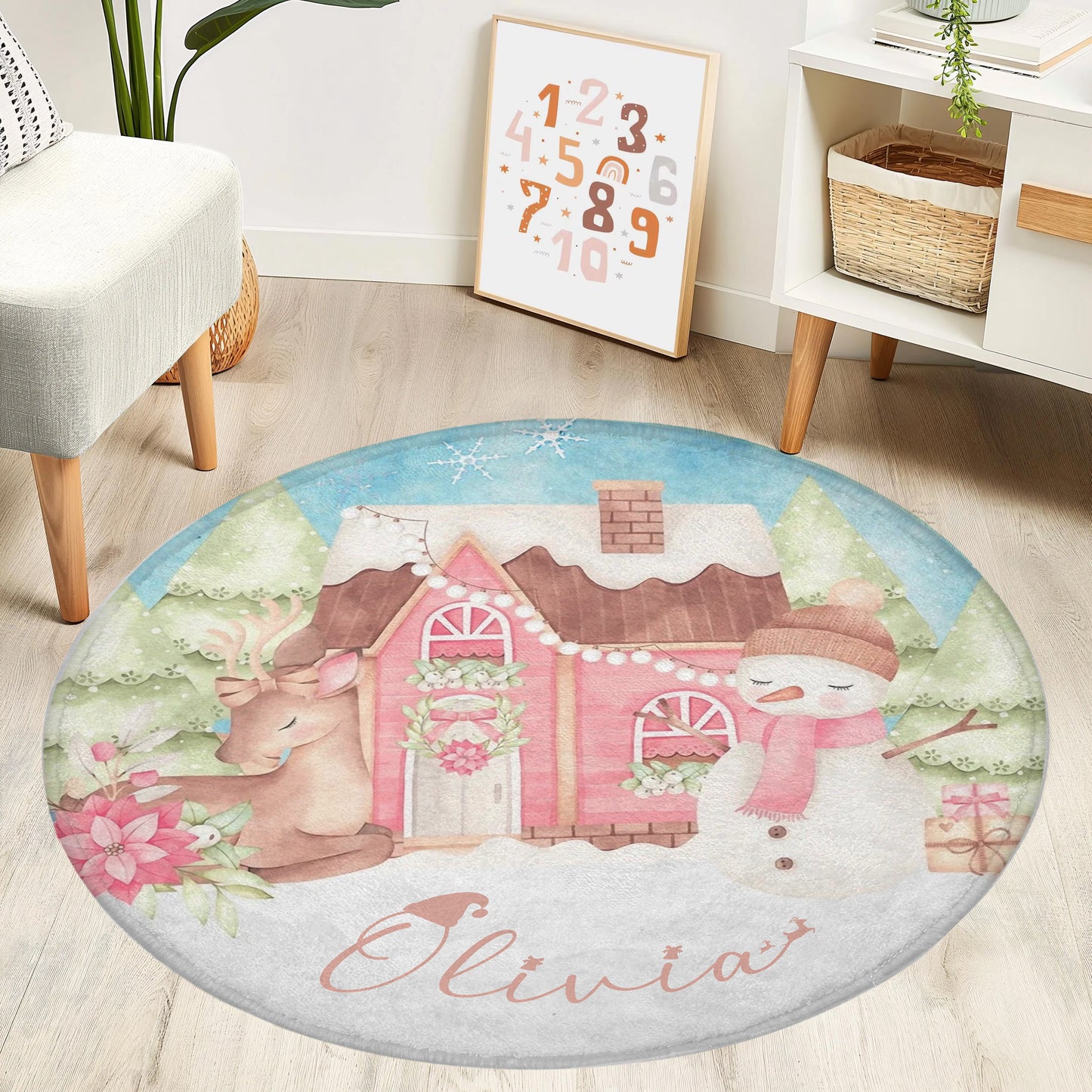 Christmas Snowman Round Rug