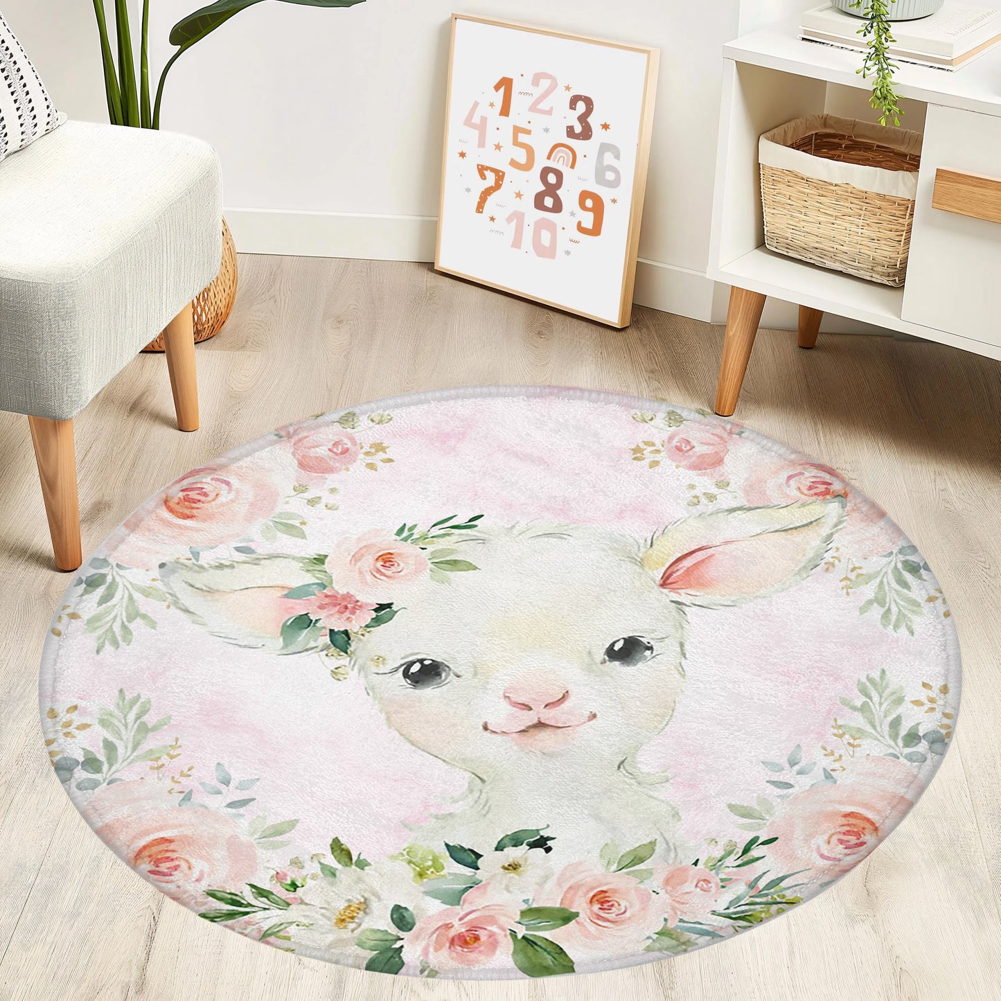 Baby Lamb Rose Floral Round Rug