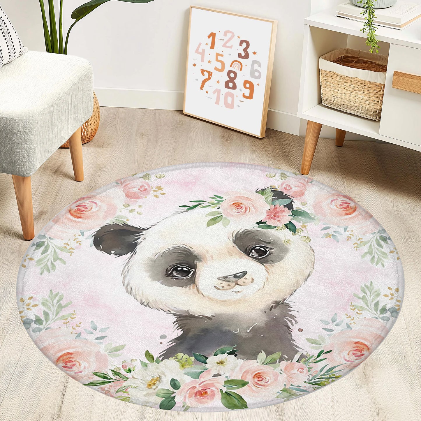 Baby Panda Rose Floral Round Rug