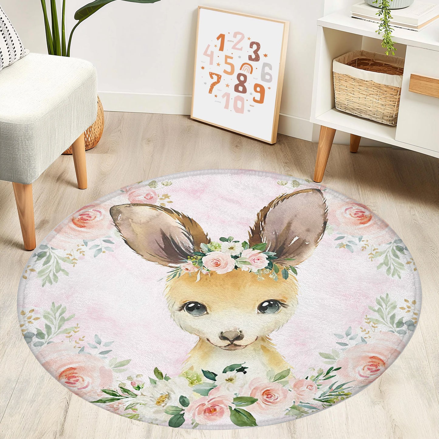 Baby Kangaroo Rose Floral Round Rug