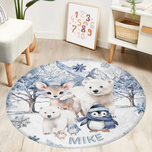 Winter Woodland Animals Round Rug