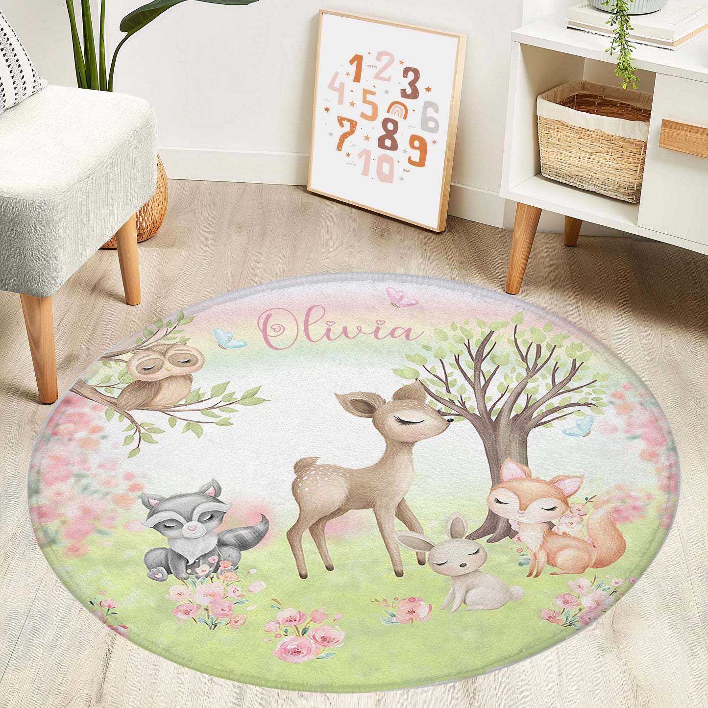 Woodland Animals Round Rug