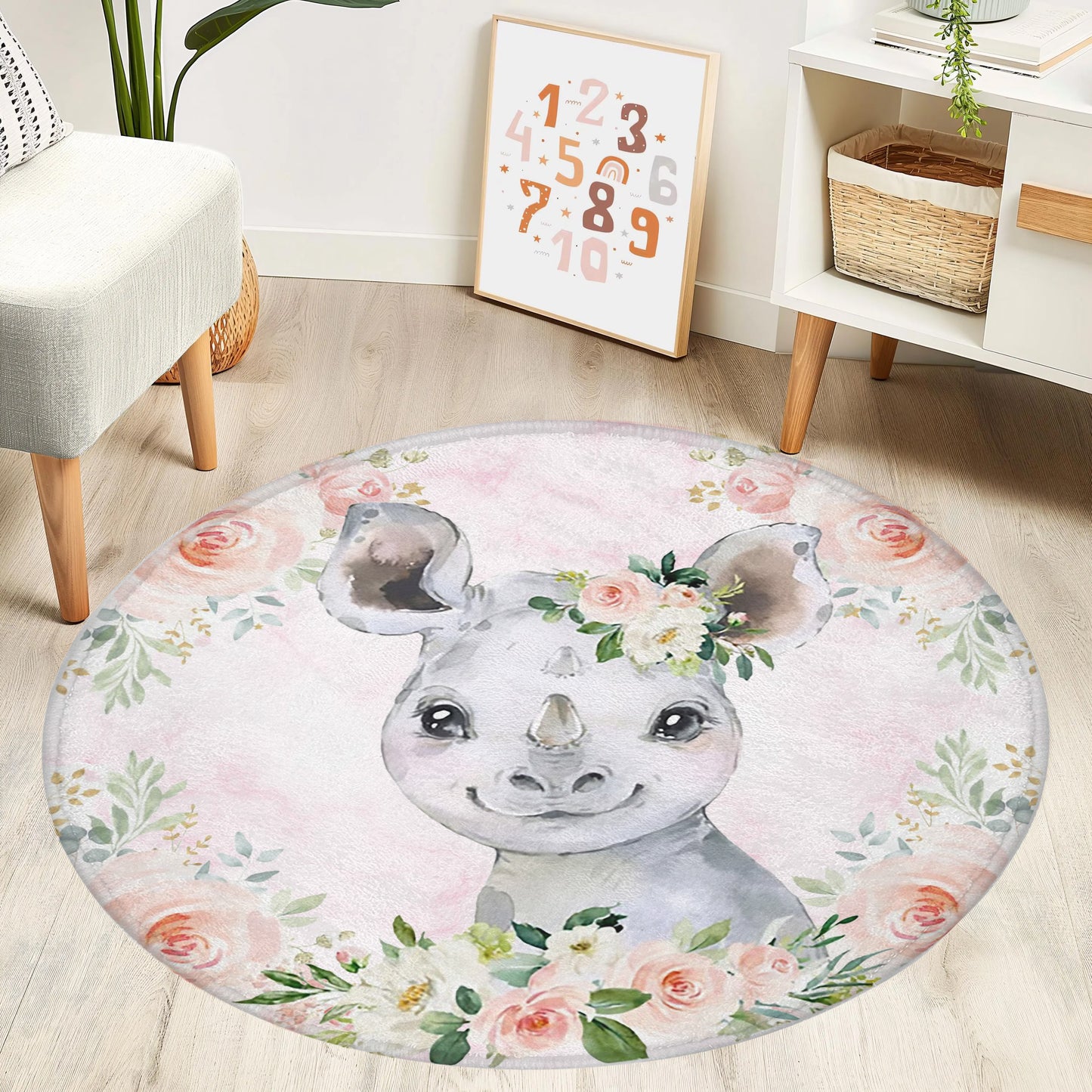 Baby Rhino Rose Floral Round Rug