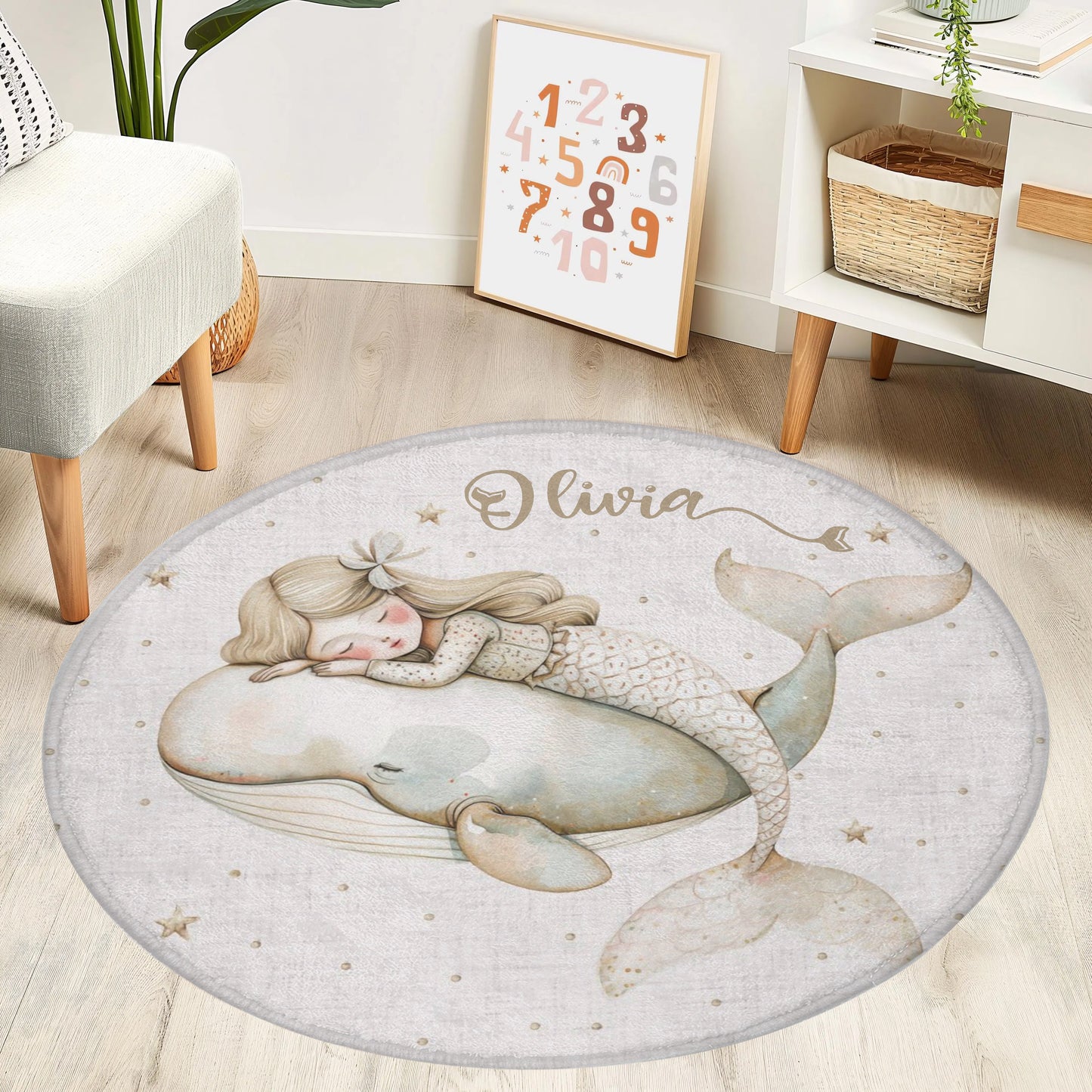 Mermaid Whale Round Rug