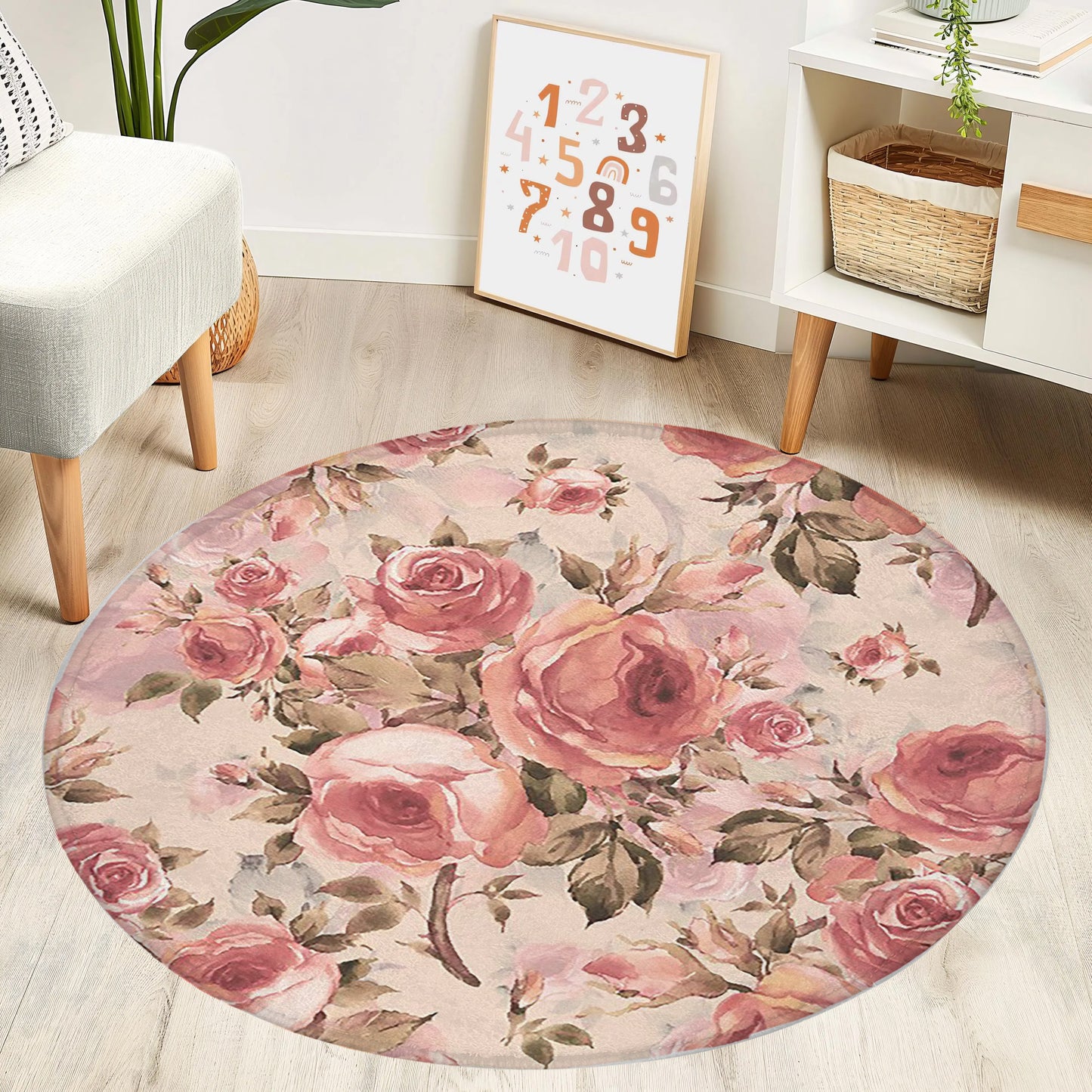 Vintage Rose Floral Round Rug