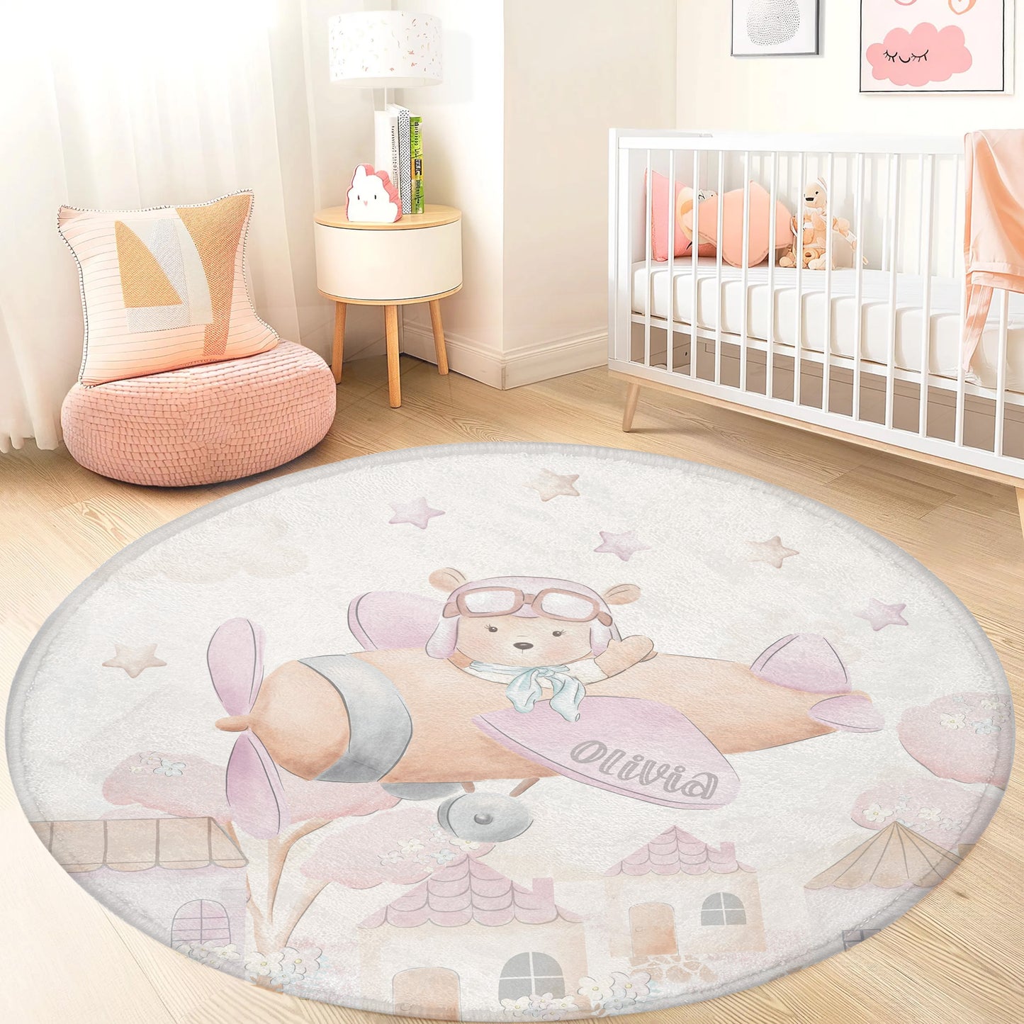 Little Pilot Flying Plane Round Rug